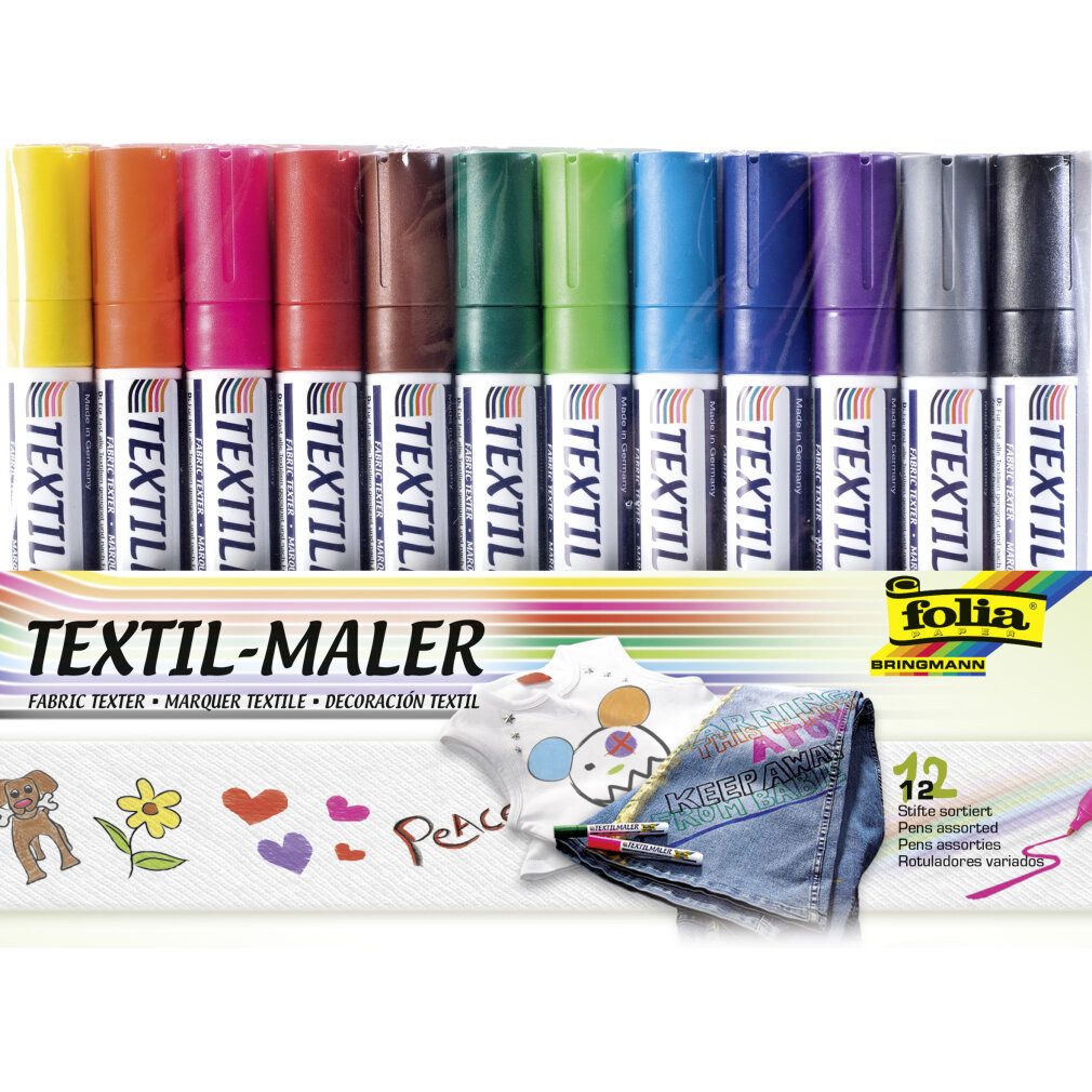 Folia Aufkleber 581 Textil-Maler, 12er farbig sortiert, lichtbeständig und wasserfest