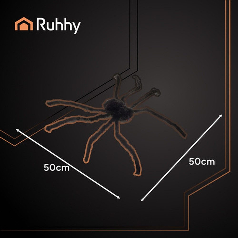 Ruhhy Hängedekoration Halloweendekoration Spinne 50 cm (Spar-Set, realistisches Aussehen), Ideal für Halloween, Mottopartys, Gruseldeko, Bühnen