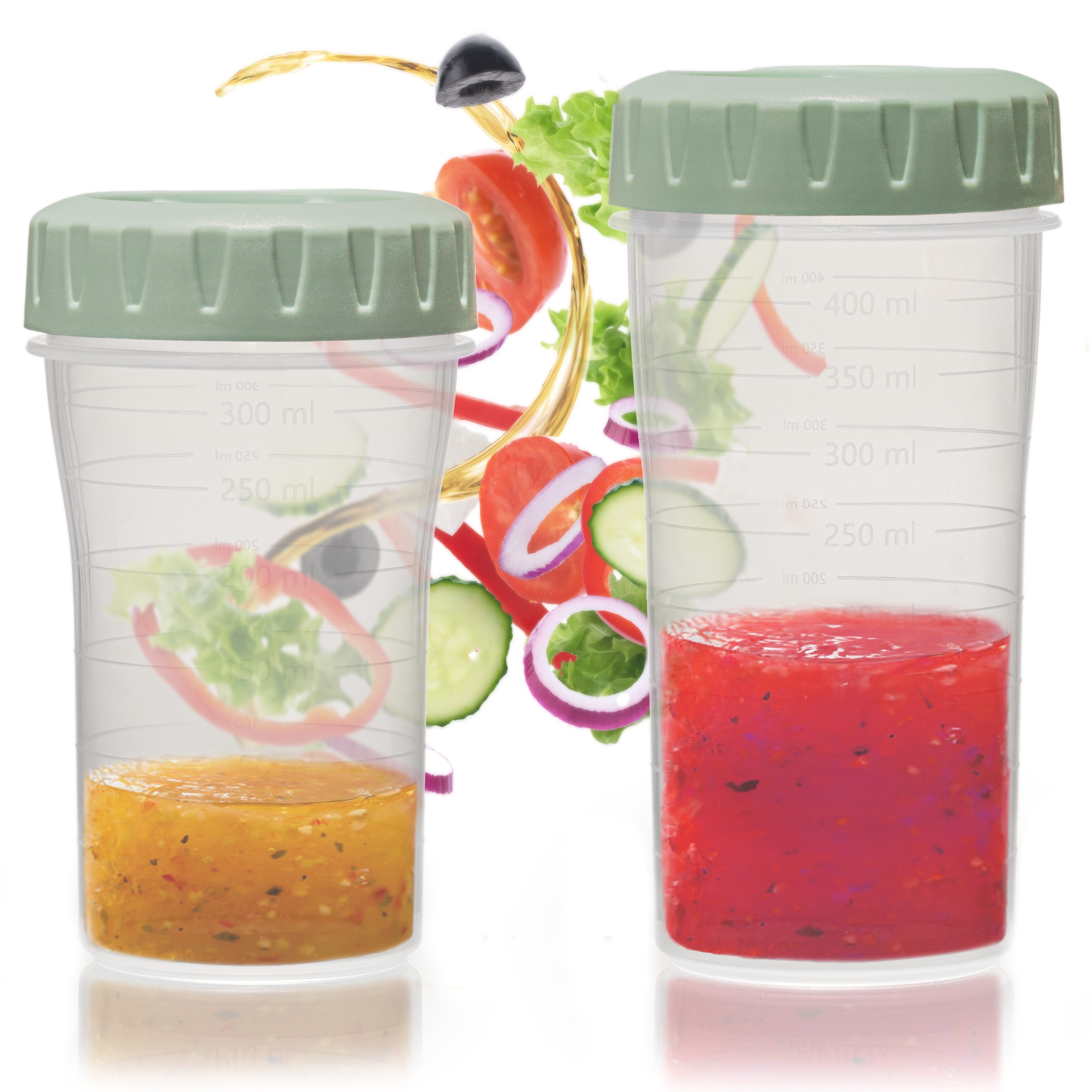 Hausfelder Dressing Shaker Salat Schüttelbecher 300 ml und 400 ml, (Set, 2-tlg., 2 x Dressingshaker mit Schraubdeckel), BPA-frei