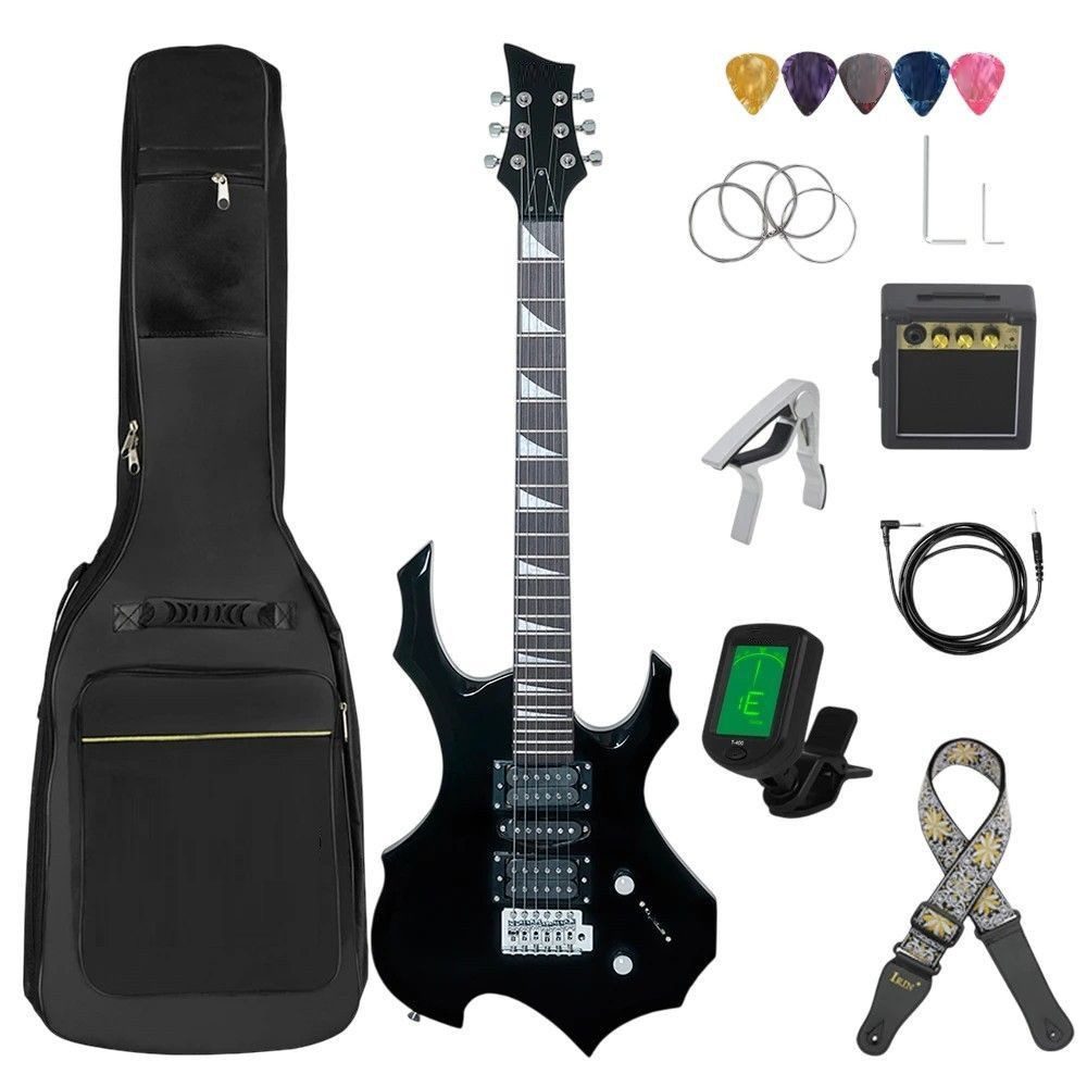 Doppelhals-E-Gitarre E-Gitarre 6 Saiten 24 Bünde Ahornkorpus mit Tasche & Verstärker DE.