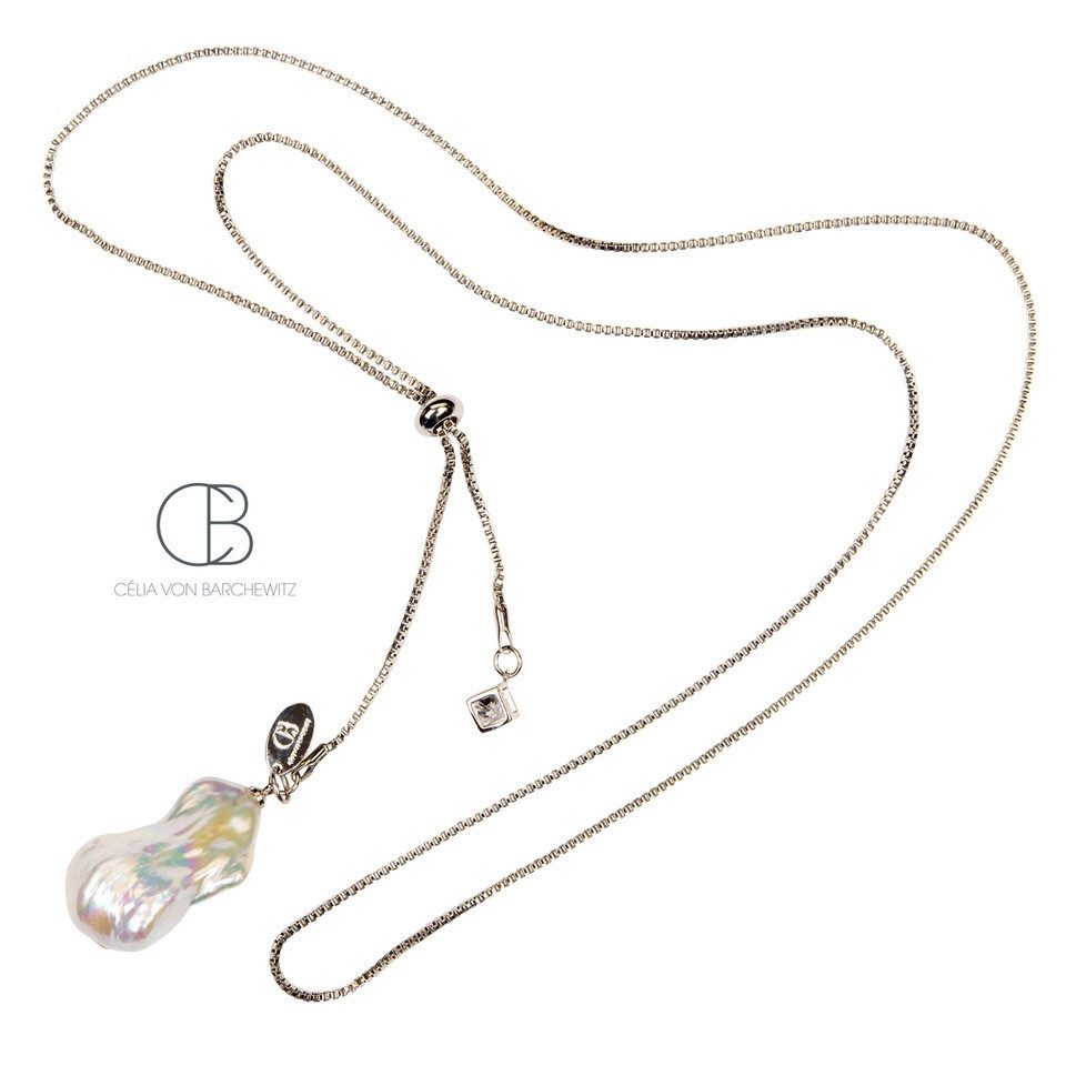 Celia von Barchewitz Y-Kette "BLICKFANG" lange Halskette mit XL Barockperle und Zirkonia Anhänger, mehrere Tragevarianten