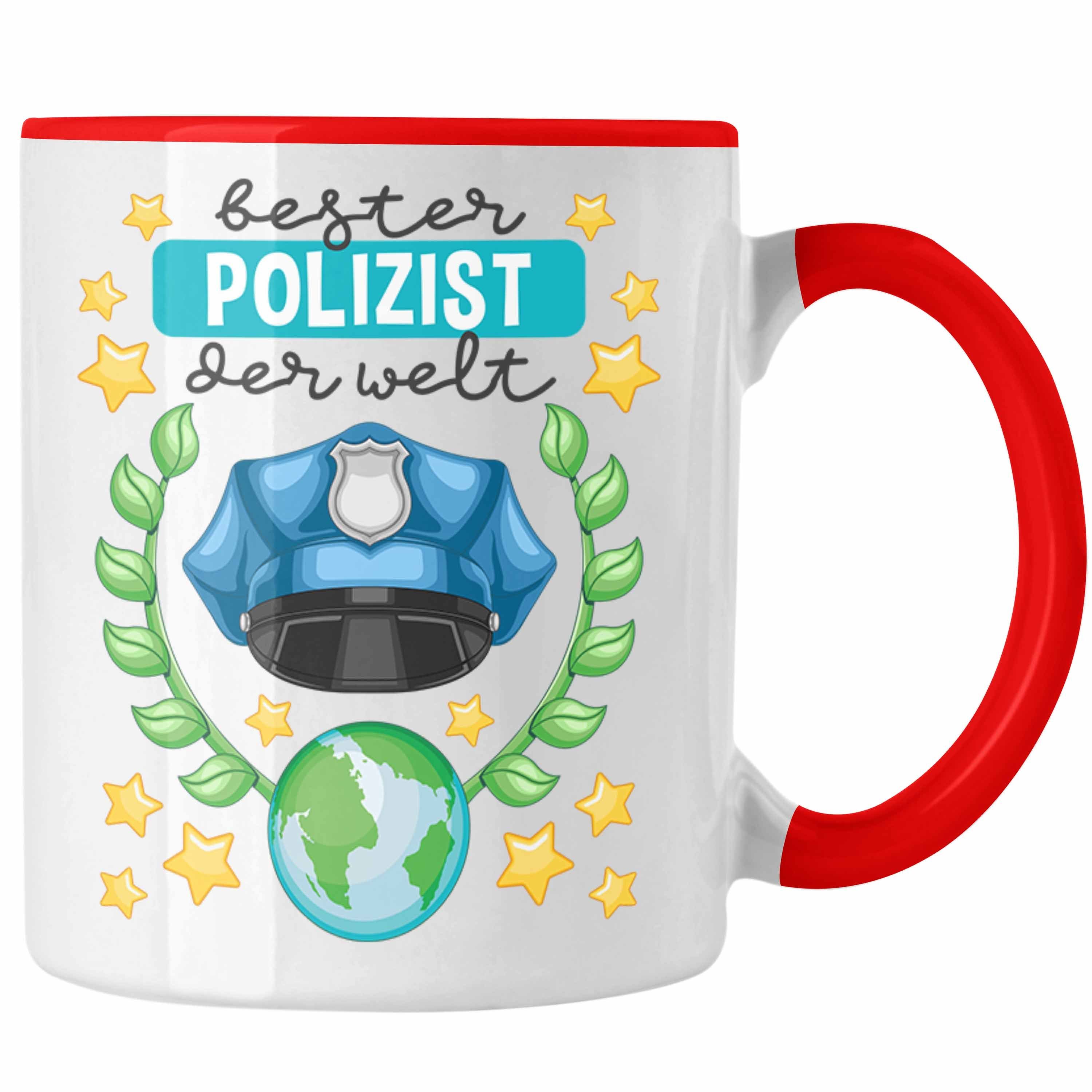 Trendation Tasse Trendation - Bester Polizist Geschenk Tasse mit Spruch Geschenke Polizei Männer Lustig Rot