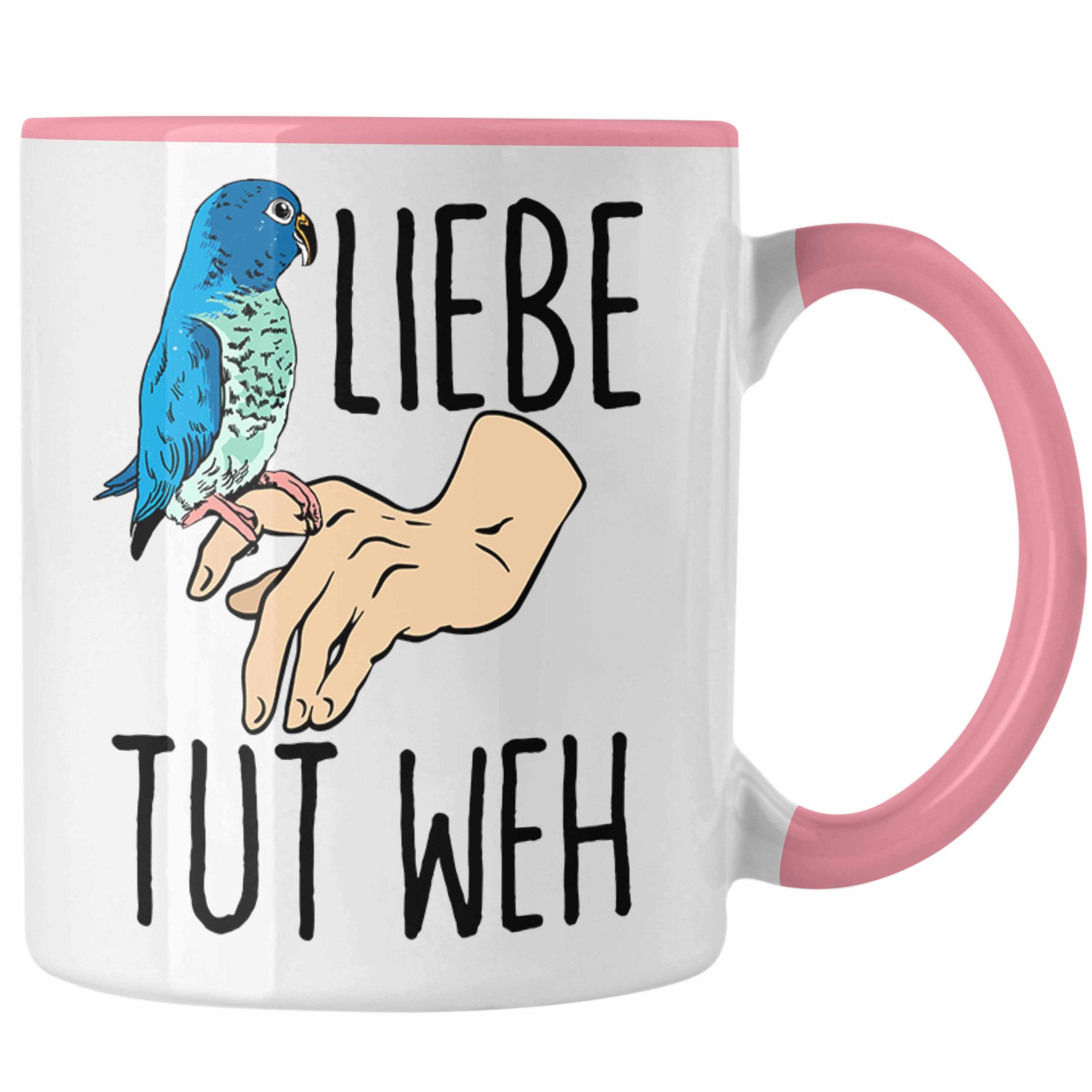 Trendation Tasse Lustige Wellensittich-Tasse Geschenk für Wellensittich-Besitzer Liebe Rosa
