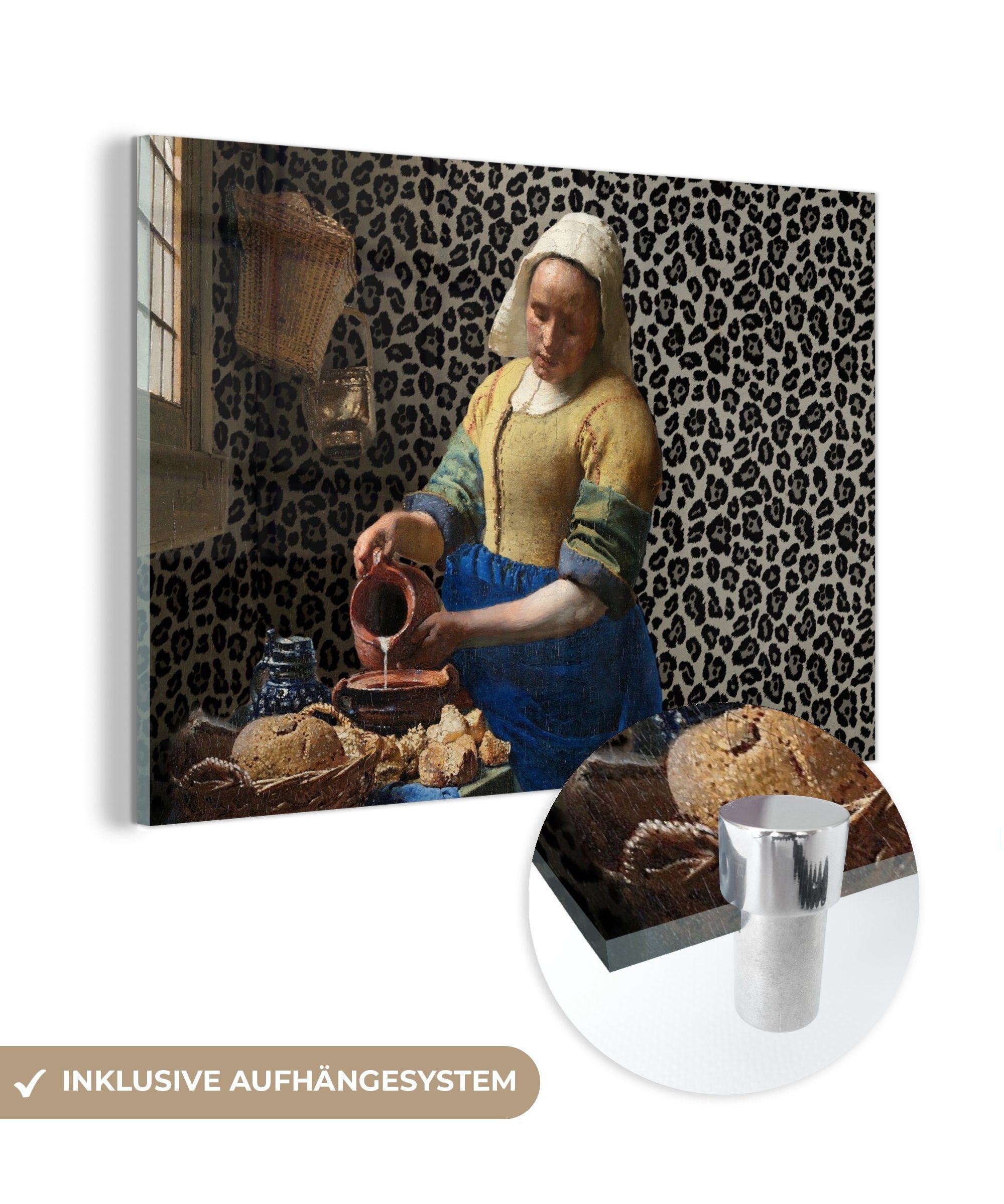 MuchoWow Acrylglasbild Milchmädchen - Kunst - Pantherdruck - Vermeer - Gemälde - Alte Meister, (1 St), Glasbilder - Bilder auf Glas Wandbild - Foto auf Glas - Wanddekoration bunt