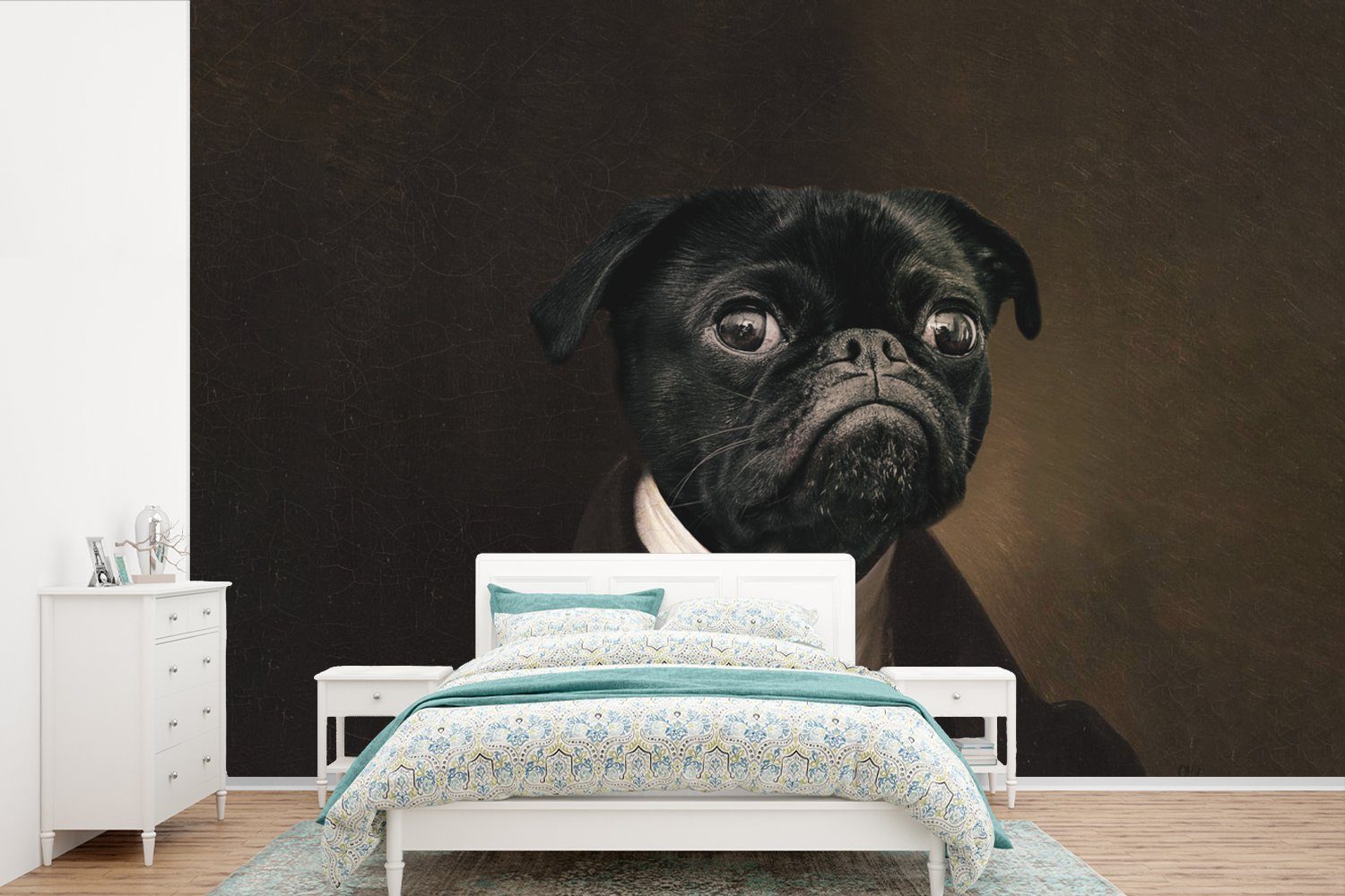 MuchoWow Fototapete Malerei - Hund - Alte Meister, Matt, bedruckt, (6 St), Wallpaper für Wohnzimmer, Schlafzimmer, Kinderzimmer, Vinyl Tapete | Fototapeten