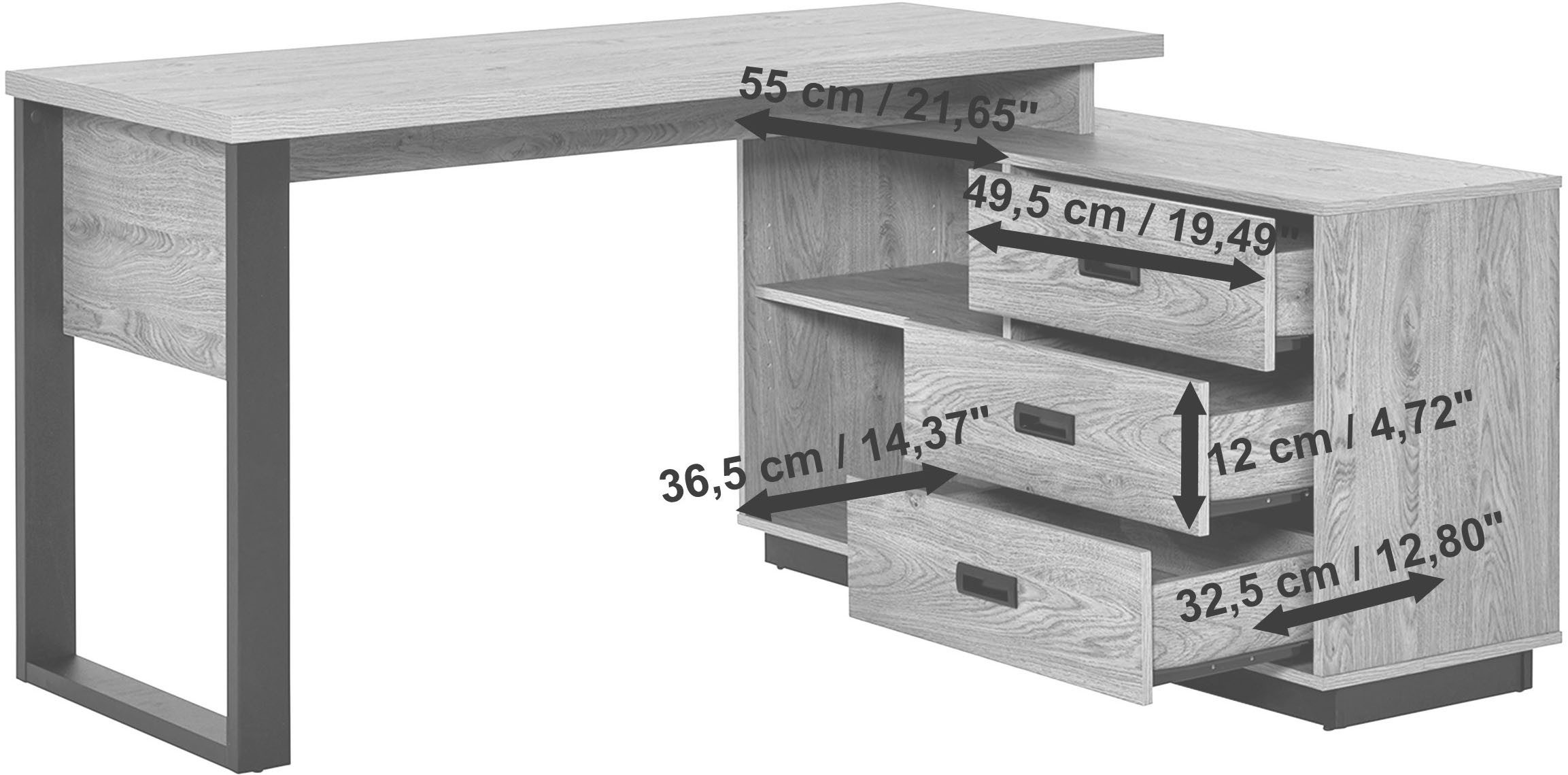 Jahnke Eckschreibtisch RIVA C 150 E (1-St), wechselseitig montierbar, Stauraum & Kabeldurchführung, Breite 150 cm