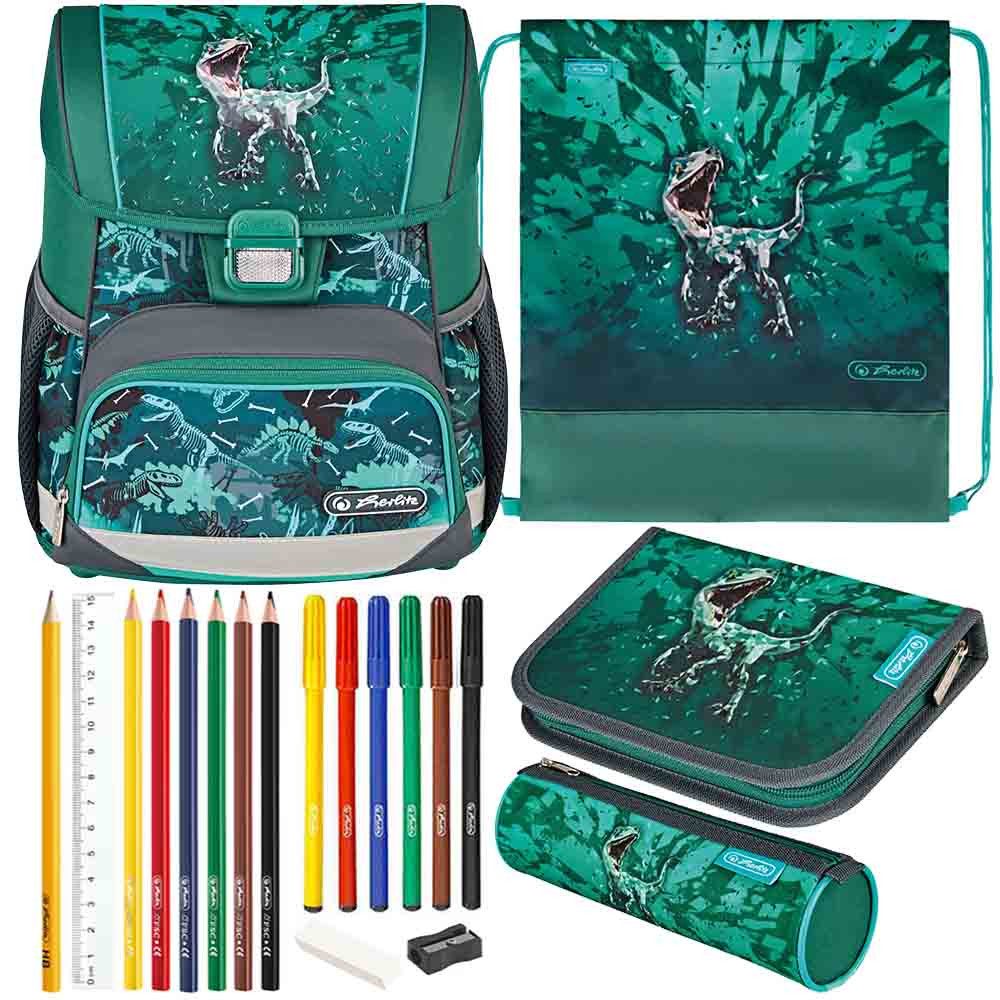 Herlitz Schulranzen Set Loop Plus 10-teilig 2025 Jungen Green T-Rex