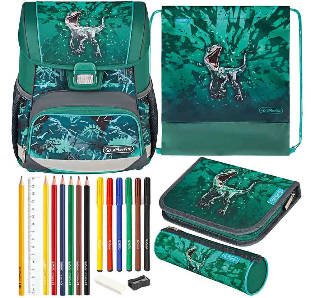 Herlitz Schulranzen Set Loop Plus 10-teilig 2026 Jungen Green T-Rex