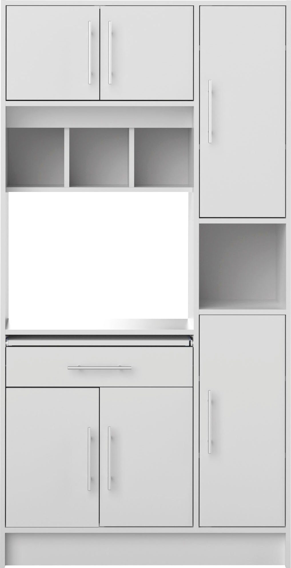 TemaHome Küchenbuffet Louise ausziehbarer Schrank, mit Fach für eine Mikrowelle, Höhe 180 cm Weiß | weiß | Buffetschränke