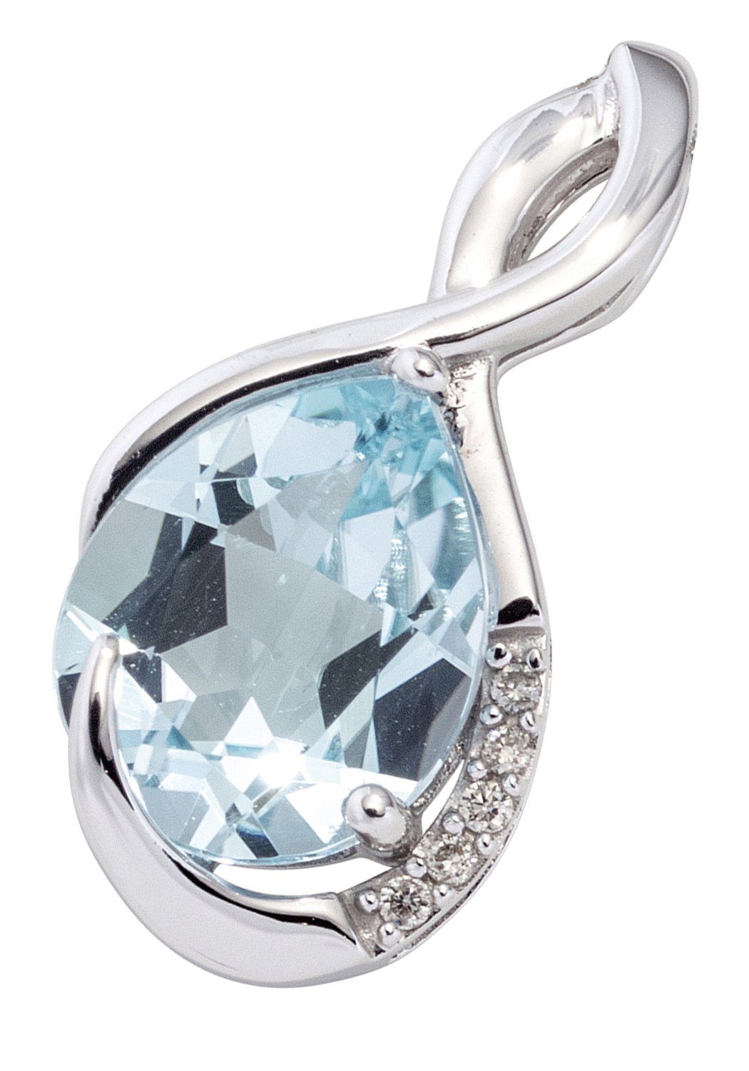 JOBO Kettenanhänger Anhänger mit Blautopas und 5 Diamanten, 585 Weißgold