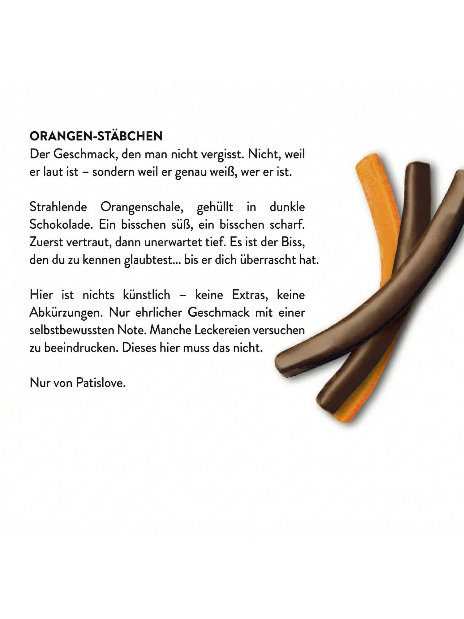 PATISLOVE Schokolade Patislove Zartbitterschokolade Orangen-Sticks, Schoko-Stäbchen, 80g, Fruchtige Orangenfüllung, Edelbitterschokolade, Premium-Qualität – Bild 5 von 5