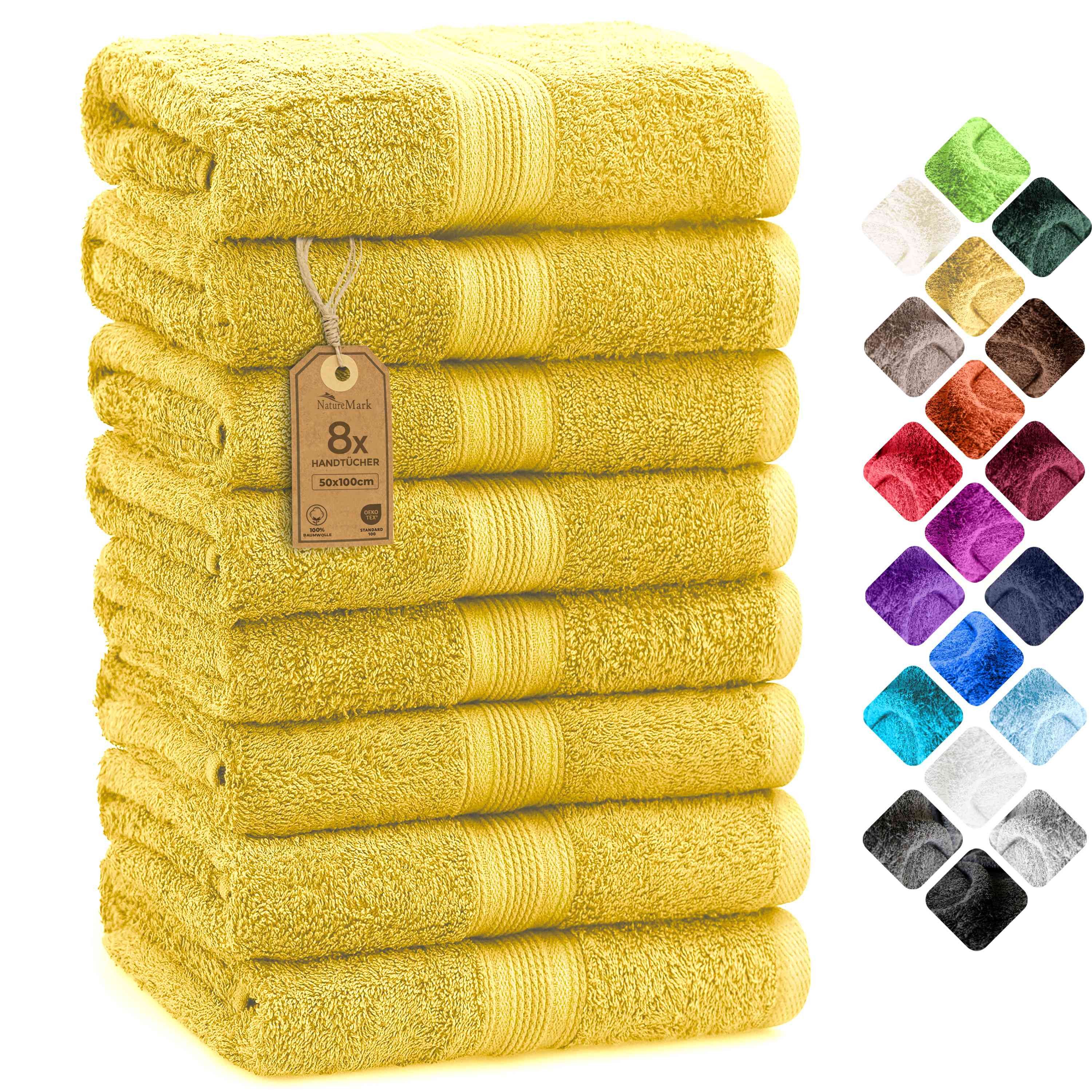 NatureMark Handtücher 8er-Set Frottier Handtücher 50x100cm, 100% Baumwolle (8-St), 8X Frottier Handtücher mit Aufhänger, 50 x 100cm, Gelb
