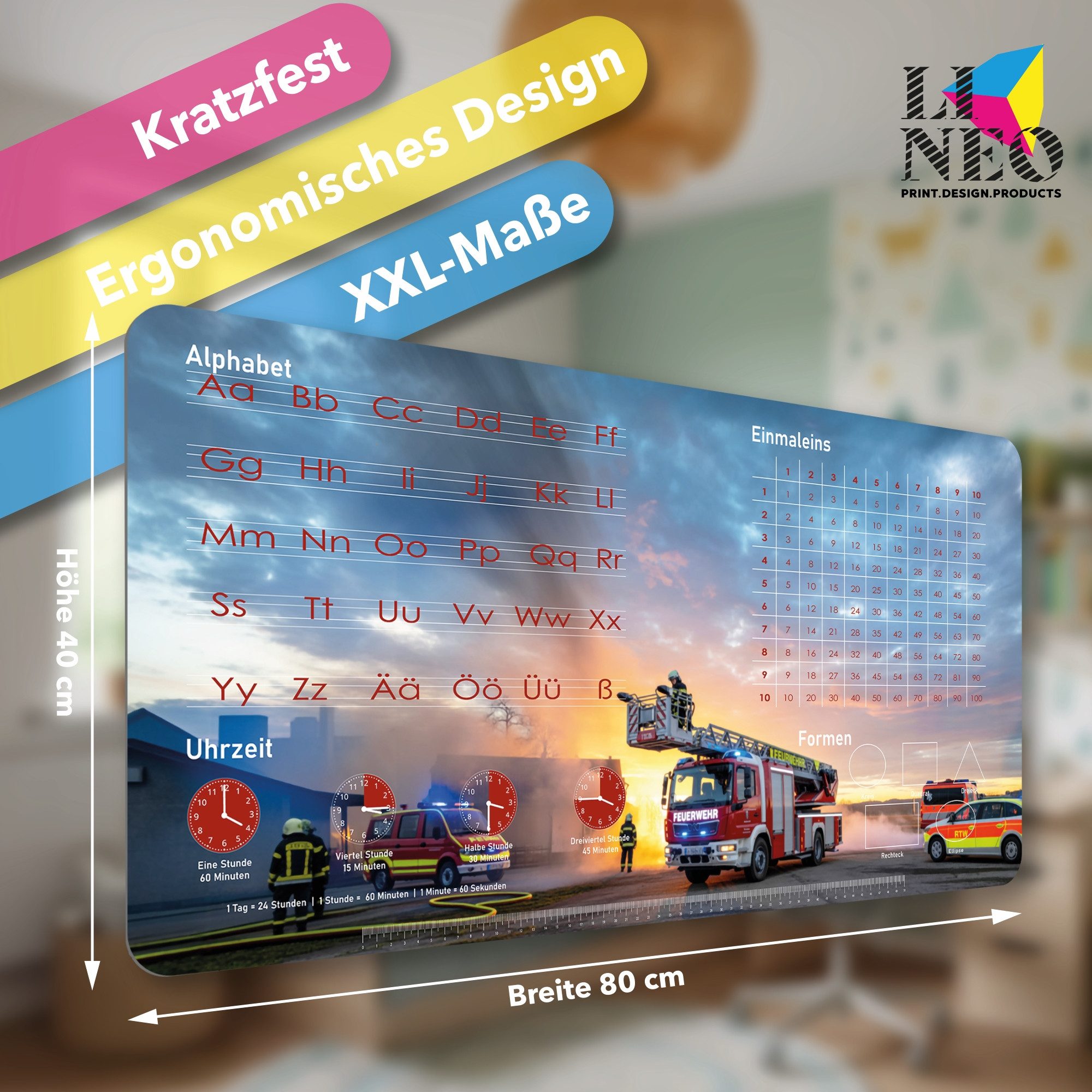Lineo Schreibtischunterlage Tischunterlage & Malunterlage für Kinder 80x40 cm abwischbar, (Robuste Malunterlage Schreibtisch Unterlegmatte)