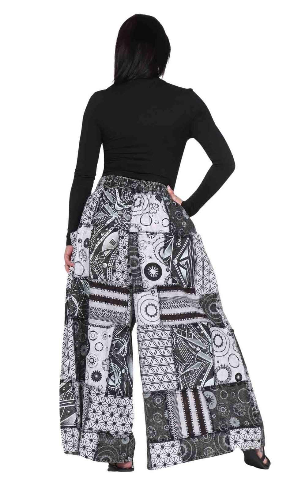 KUNST UND MAGIE Schlaghose Damen Hose Palazzohose Patchwork Baumwolle Freizeit