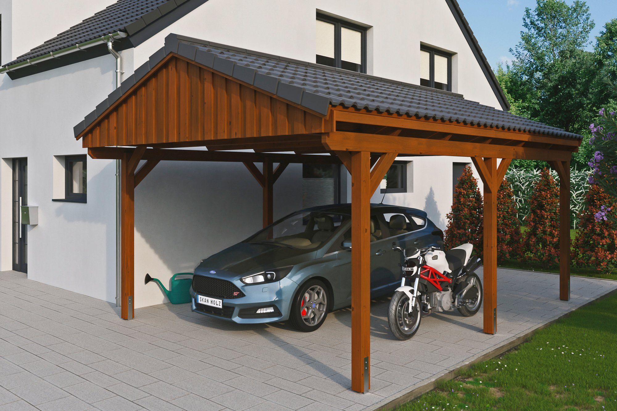 Skanholz Einzelcarport Fichtelberg, BxT: 423x566 cm, 379 cm Einfahrtshöhe,  mit Dachlattung, Massive Konstruktion aus hochwertigem Leimholz (BSH-Fichte)