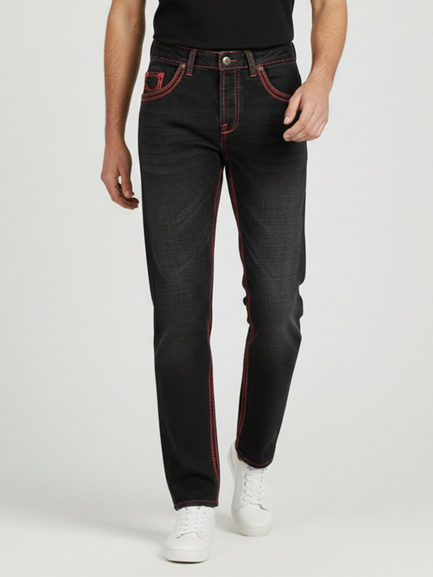 Rock Creek Straight-Jeans Herren Jeans Stonewashed Schwarz dicke Naht RC-20 günstig online kaufen