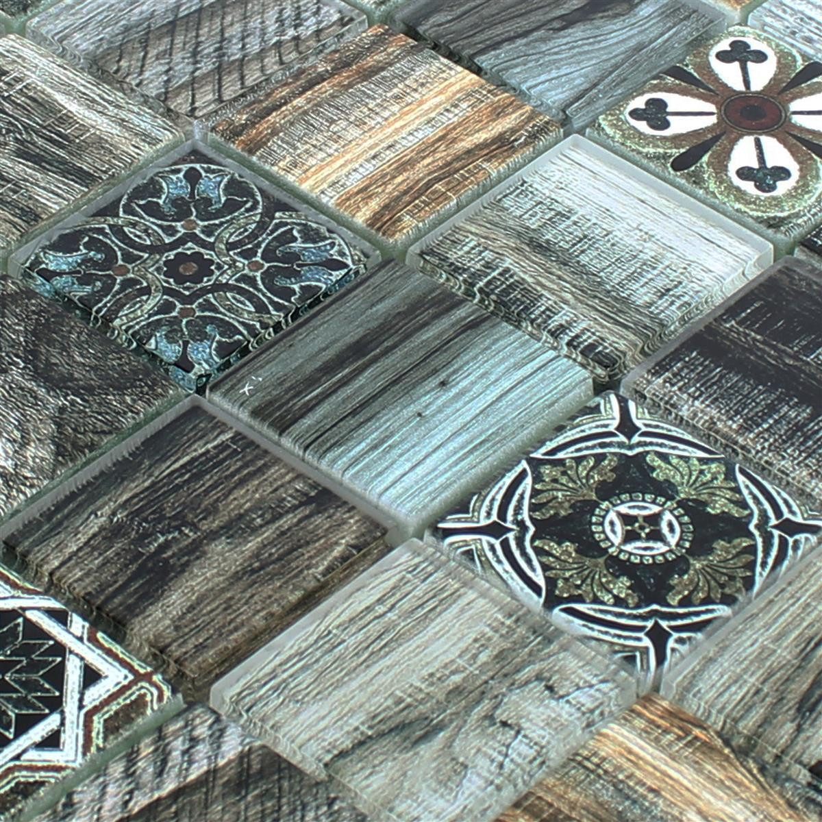 Mosafil Mosaikfliesen Glasmosaik Fliesen Holzoptik Makarska, Glas 30.000x30.000, braun-grün, Verlegefertig auf ein Netz geklebt