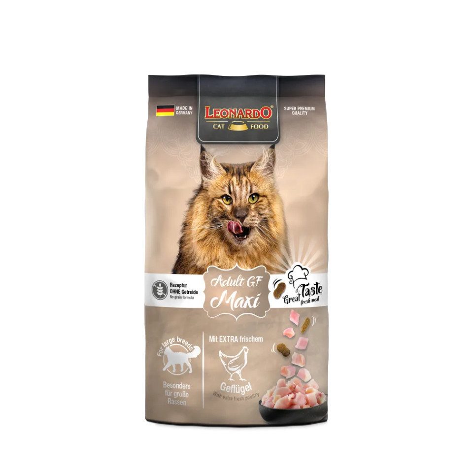 Leonardo Catfood Adult GF Maxi - getreidefreies Trockenfutter für große Katzenrassen, Trockenfutter für: Katzen
