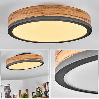 hofstein Deckenleuchte »Vacil« Deckenlampe, Metall/MDF/Kunststoff, Anthrazit/Holzoptik, 3000 Kelvin, Ø30cm, 950 Lumen, 1xLED 12 Watt IP20, Braun, Weiß