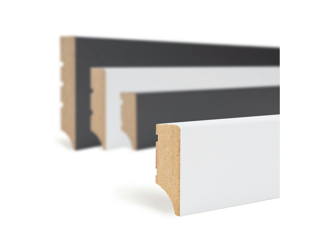 Hexim Sockelleiste, Fußbodenleisten 2000x35x12mm, 30 Stück Abschlußleisten weiß MDF foliert, Weimarer Profil Bodenleisten glatt Fußleisten, 60 Meter / 30 Leisten