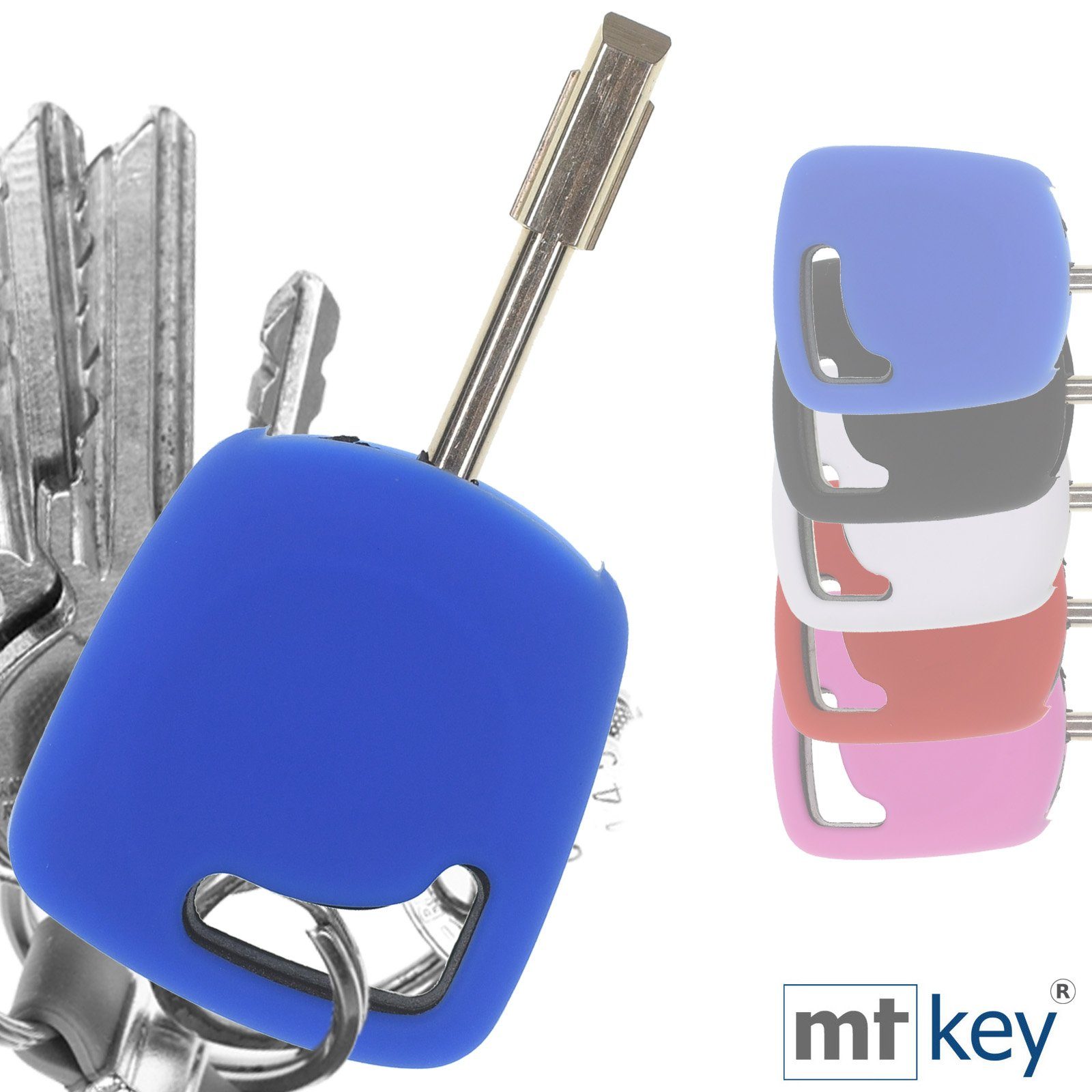 Softcase mt-key Schlüsseltasche Escort für Ford KA Autoschlüssel Mondeo Startschlüssel Schutzhülle Focus Blau, Fiesta Transit Tourneo Silikon