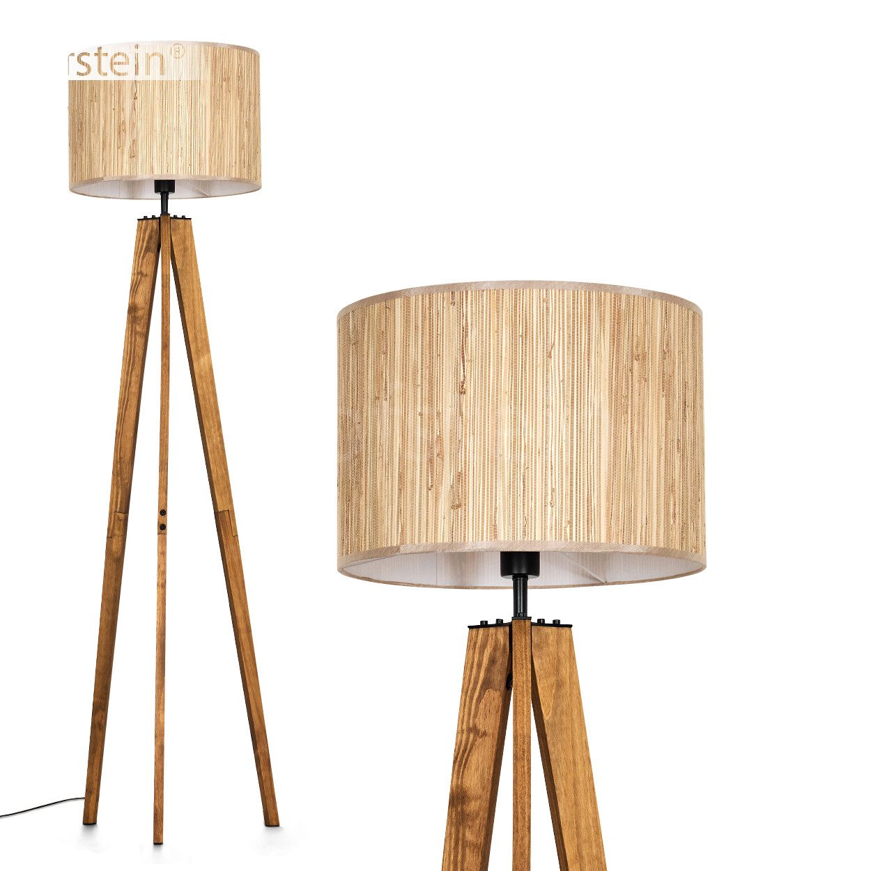 Stehlampe Stehlampe aus Holz/Metall/Seegras in Natur/Schwarz
