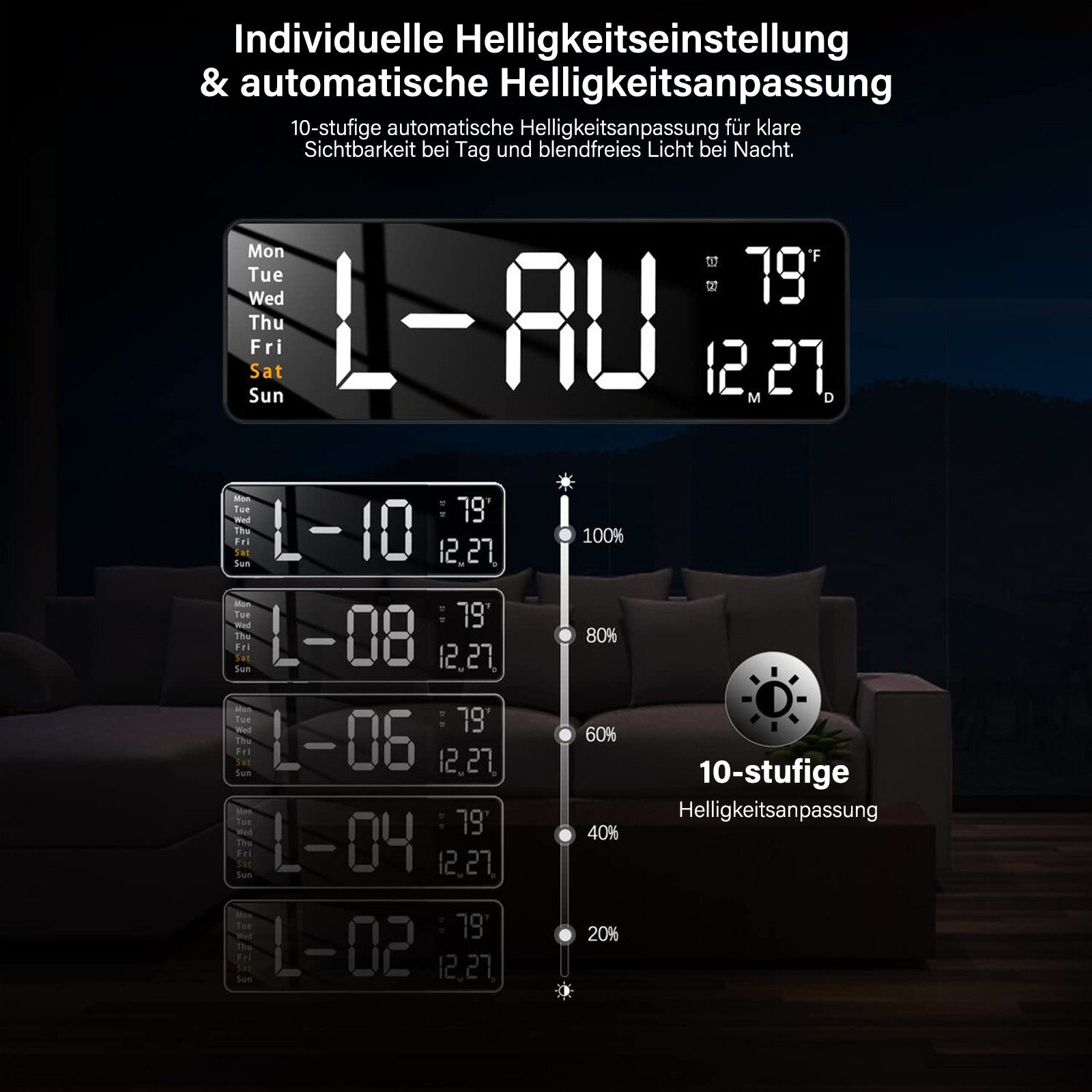 MOPUEA Wanduhr 16-Zoll Wanduhr LED-Digitalwecker mit Fernbedienung, 12/24 Std. – Bild 3 von 5