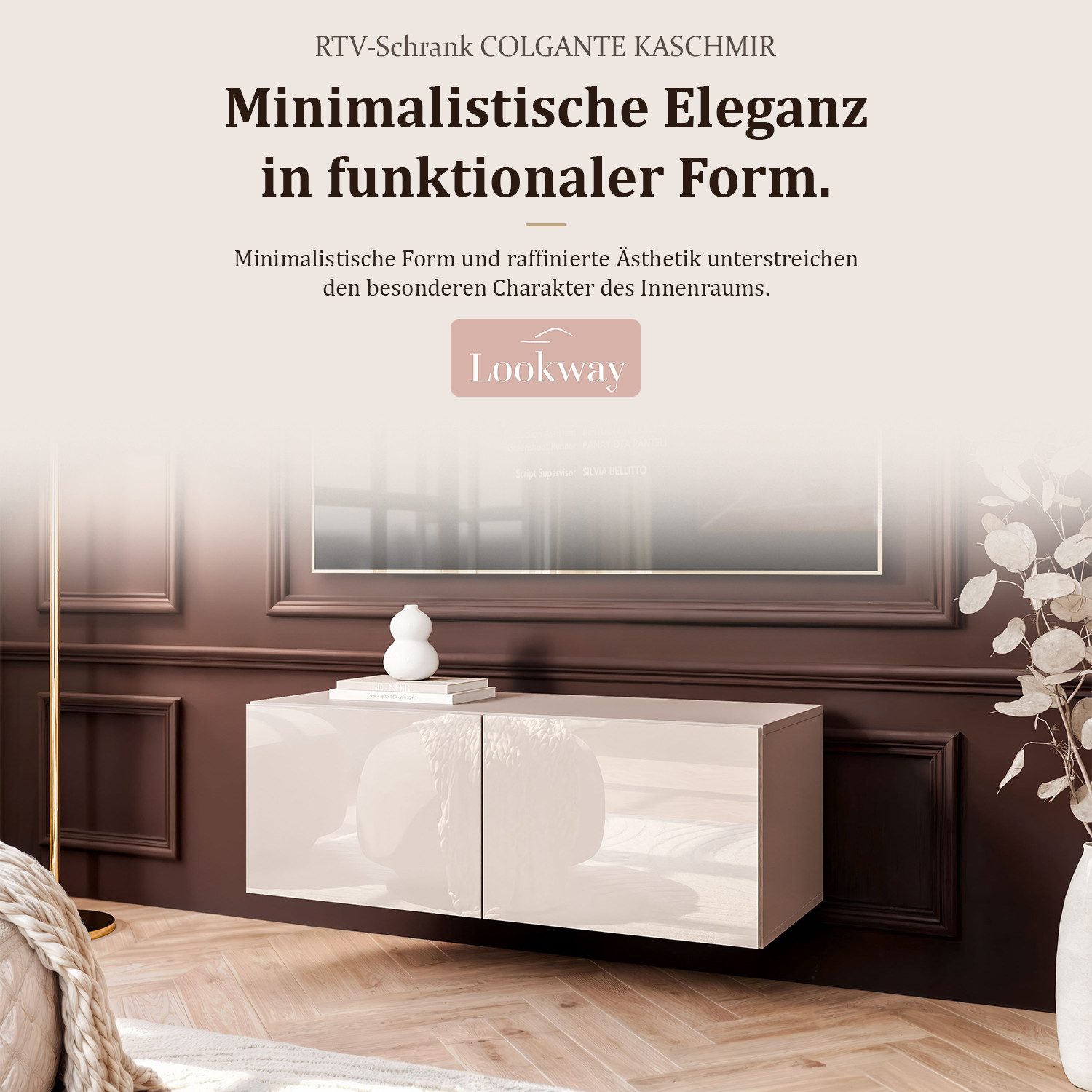 Lookway TV-Schrank COLGANTE 100 in Kaschmir Hochglanz Hängendes TV-Board
