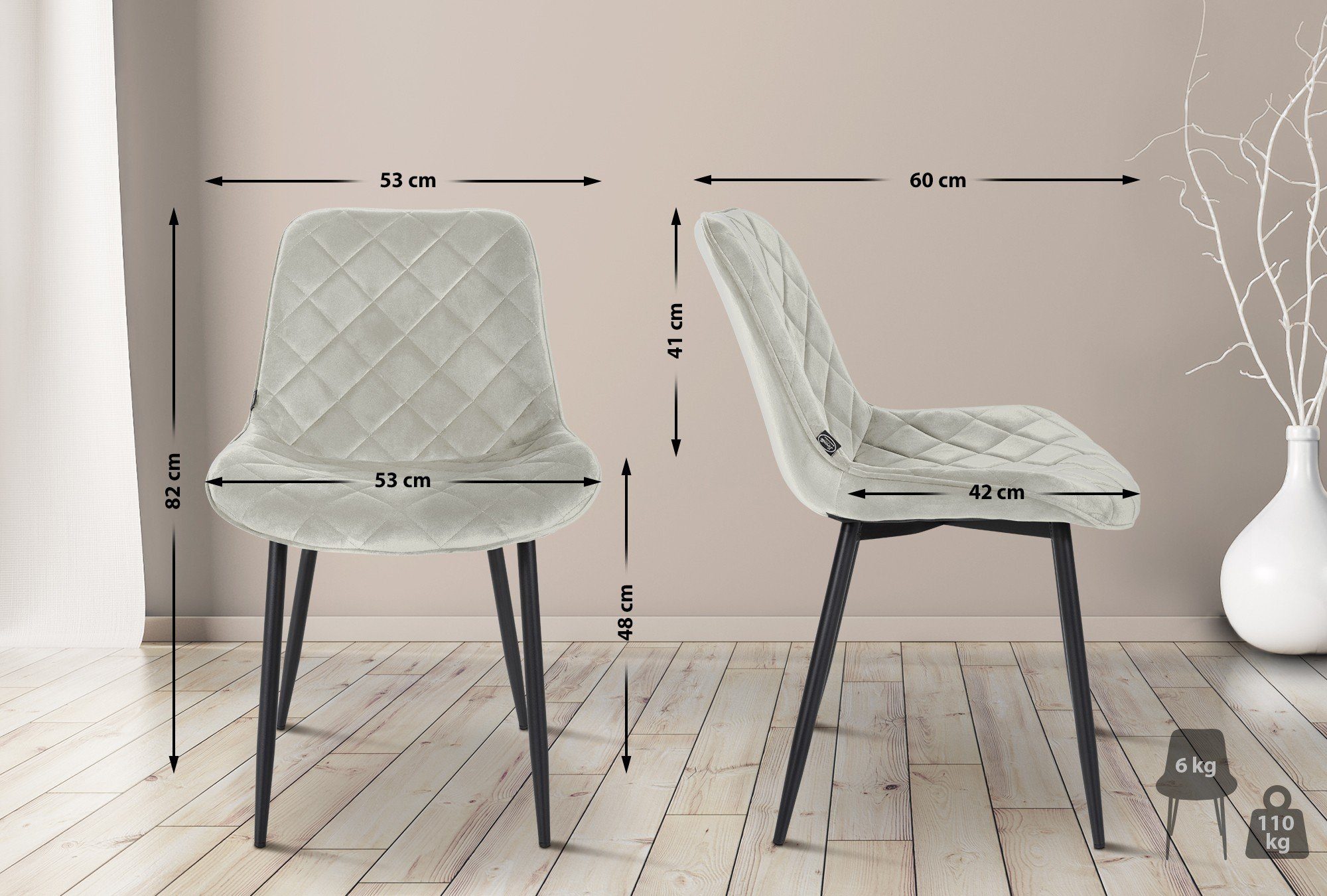 CLP Esszimmerstuhl Springs (4er Set, 4 St), gesteppte Polsterung, Metallges günstig online kaufen