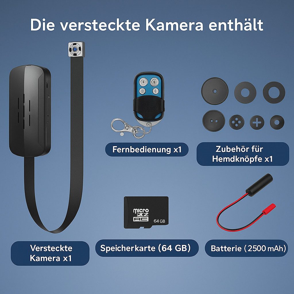 SpionProfi Überwachungskamera 64GB 4K Mini Kamera Video Foto Bild Aufnahme Überwachung (1-tlg., 4k Mini Knopf 64GB Kamera Spycam Versteckte Spion Cam)