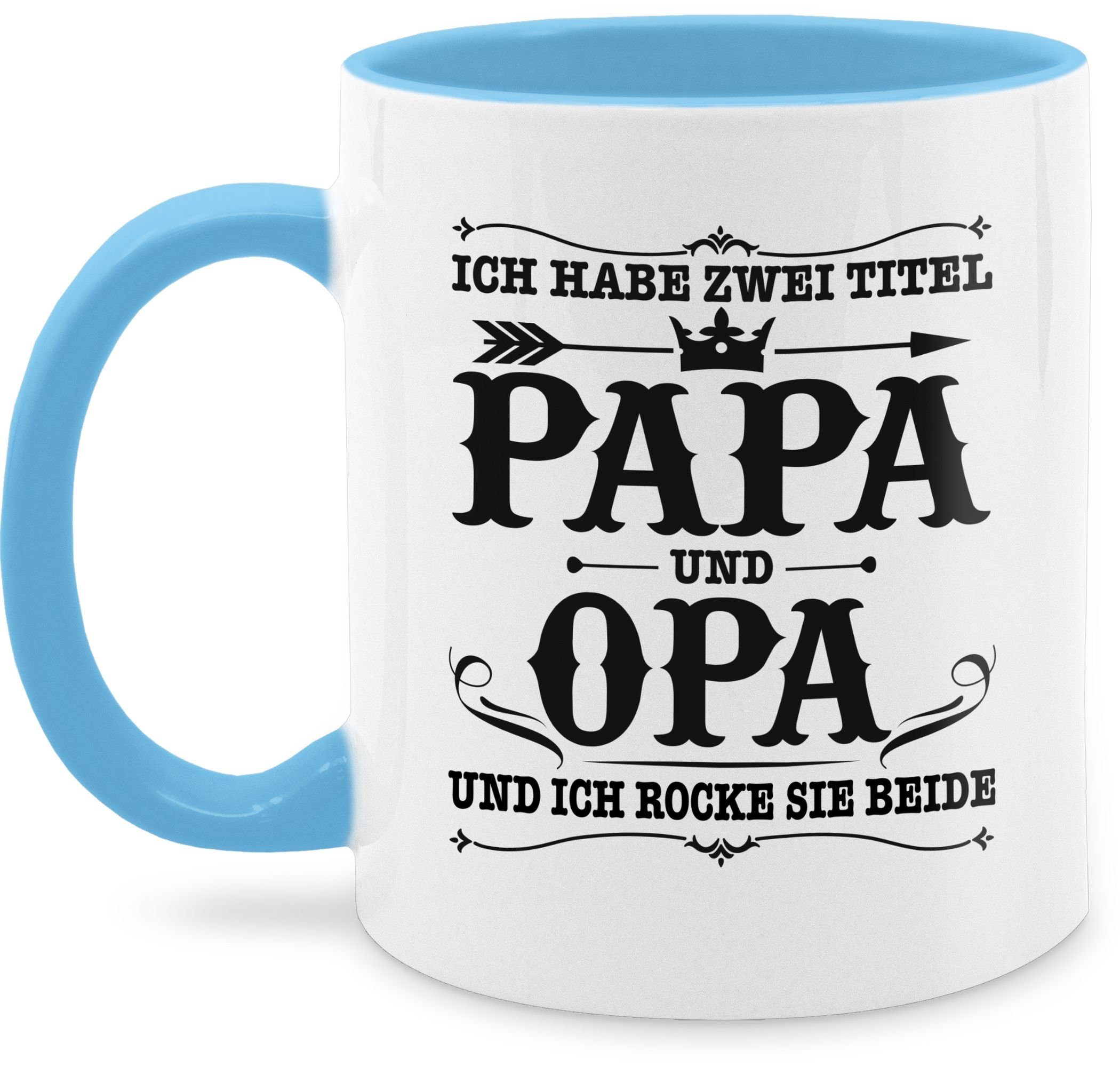 Shirtracer Tasse Ich habe zwei Titel Papa und Opa, Keramik, Geschenk Vatertag Kaffeetasse 3 Hellblau