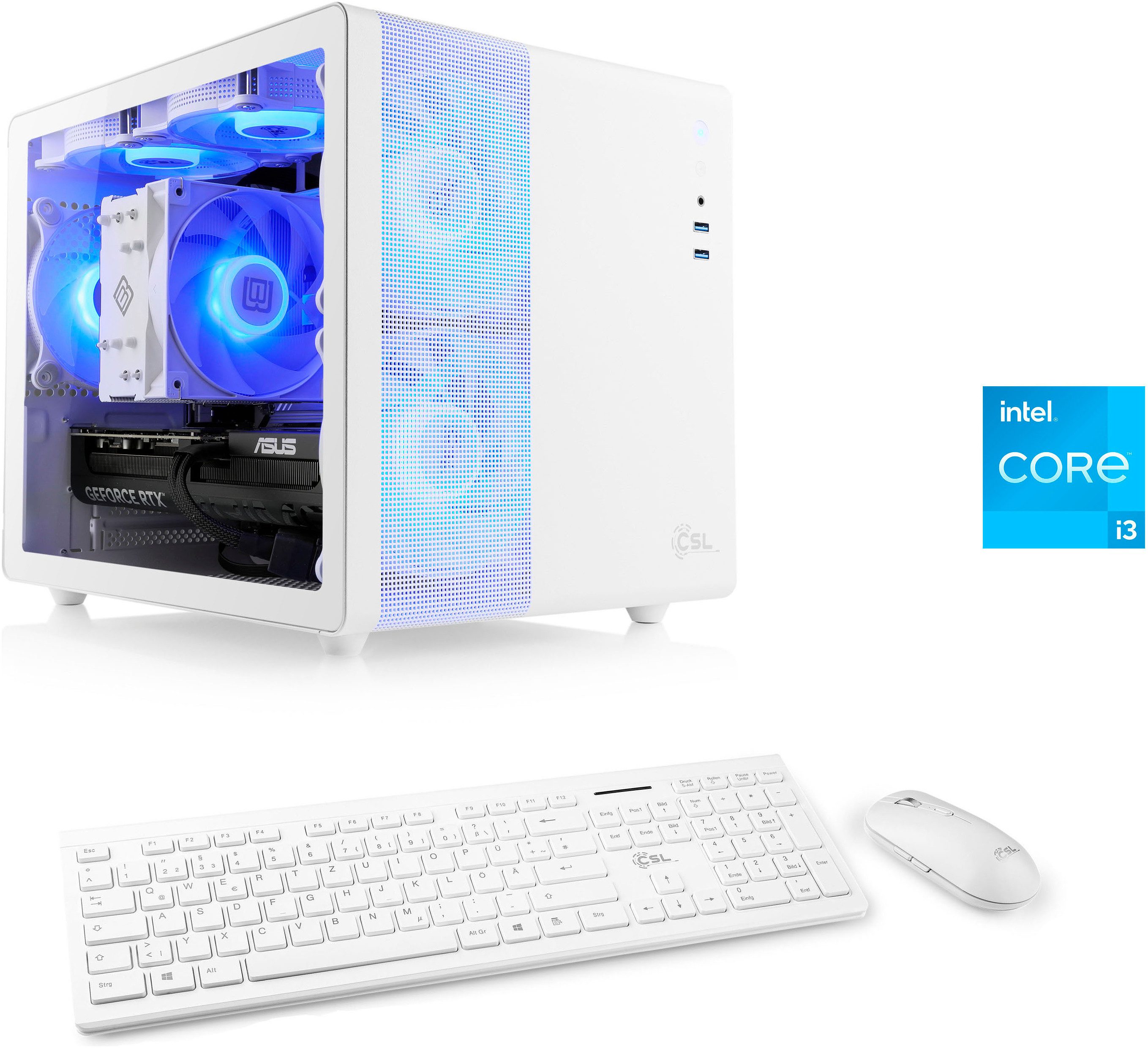 CSL Cube V24143 PC (Intel Core i3 14100F, GeForce RTX 3050, 16 GB RAM, 500 GB SSD, Luftkühlung)