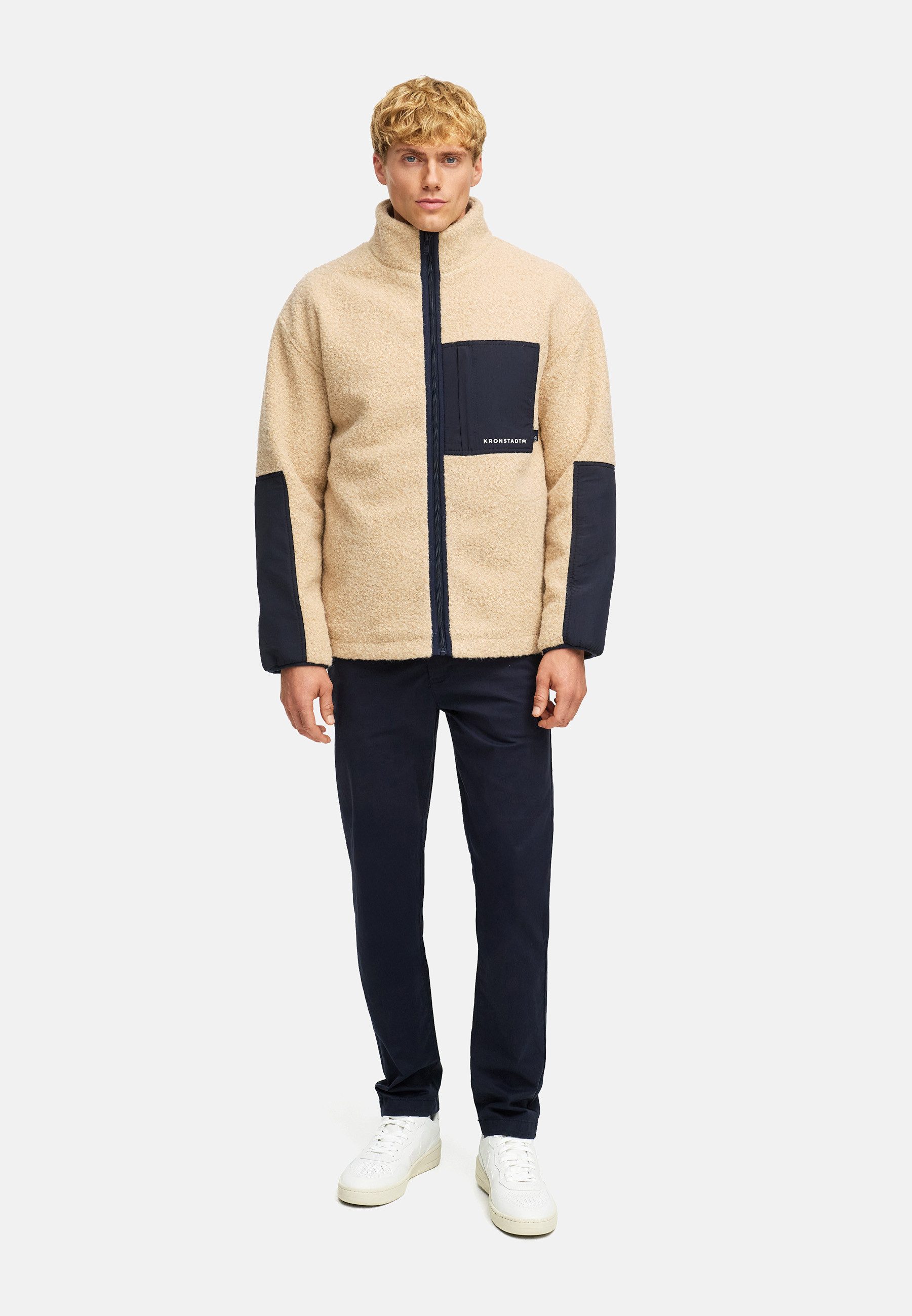 Kronstadt Sommerjacke Herren KSSteele teddy Übergangsjacke Herrenjacke Teddy-Sweatjacke mit Nylon-Einsätzen und Brusttasche