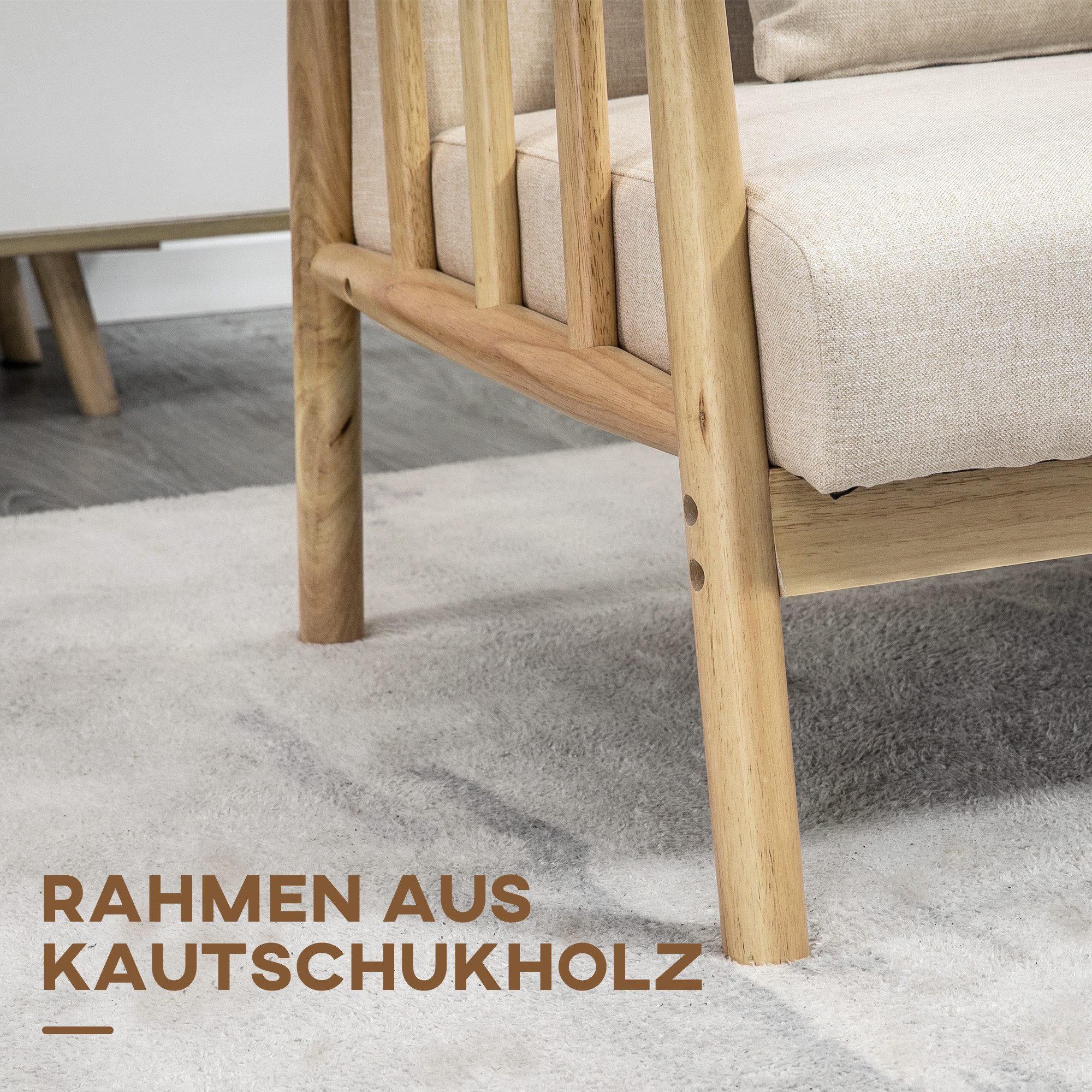 HOMCOM 2-Sitzer Couch mit 2 Lendenkissen, Leinenoptik, Modern Doppelsofa, Sofa 1 Teile, für kleine Räume, Wohnzimmer, Schlafzimmer, Beige – Bild 5 von 5