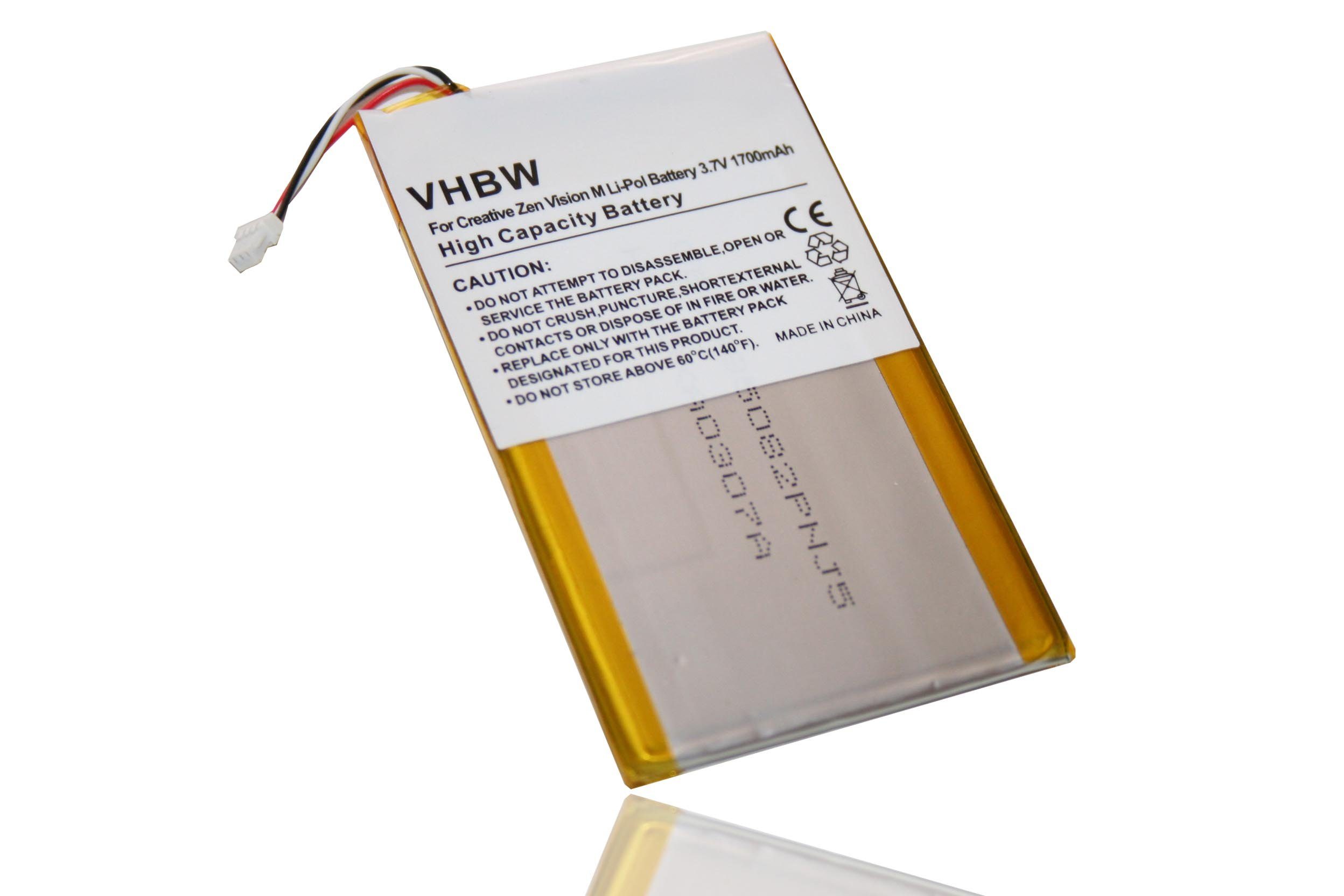 vhbw Akku passend für Labs 30GB Li-Polymer) (1700mAh, 1700 M Zen M, Vision 3,7V, mAh Creative