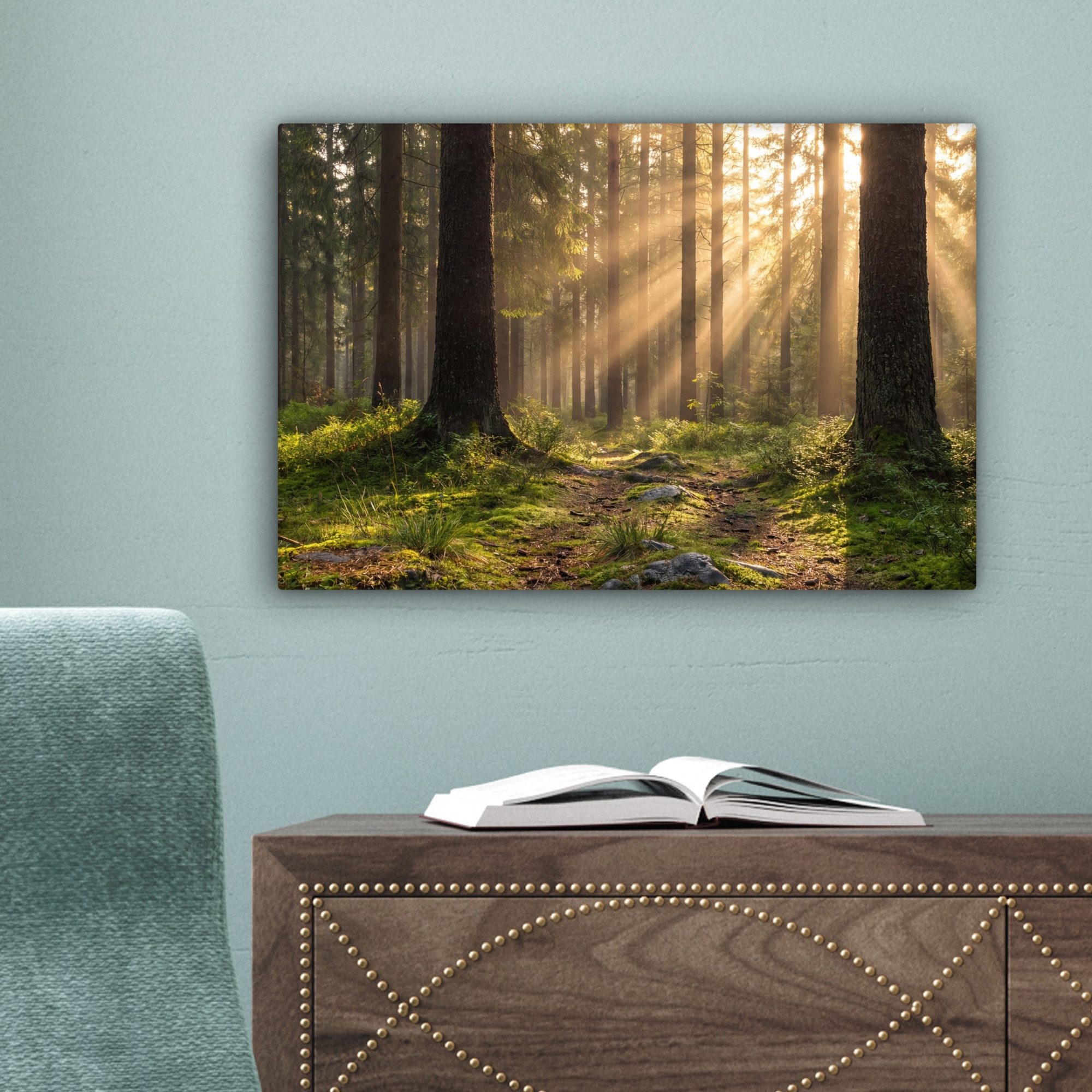 OneMillionCanvasses® Leinwandbild Wald - Sonnenlicht - Gras, Fotodruck (1 St), Leinwand Canvas Wandbild, Wanddekoration 20x30 cm – Bild 4 von 5