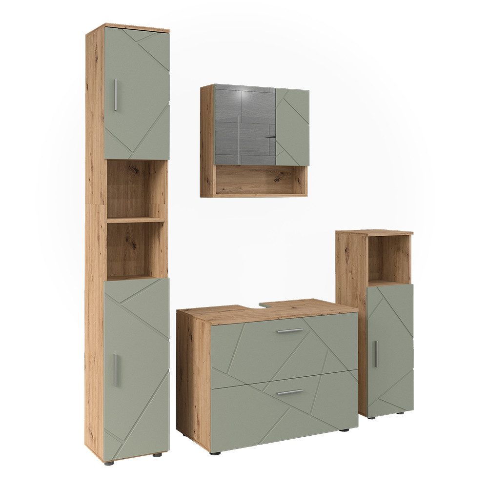 Vicco Badmöbel-Set Irma, Salbeigrün, 4-teilig, (4-St., 4er Set)