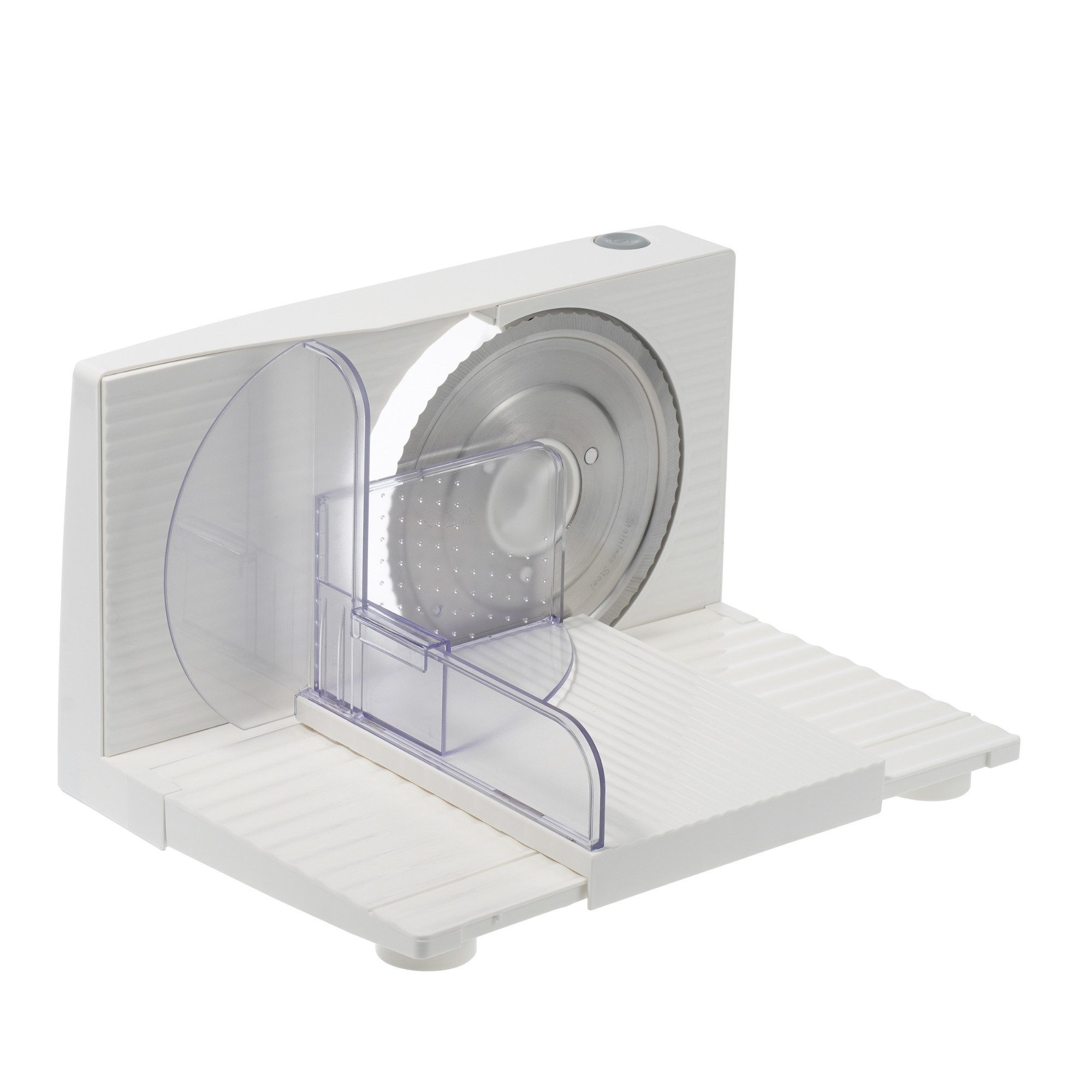 Sommertal Allesschneider AS170 150W Edelstahlmesser mit Wellenschliff, 0-15mm, klappbar, elektrische Schneidemaschine Brotschneidemaschine weiß