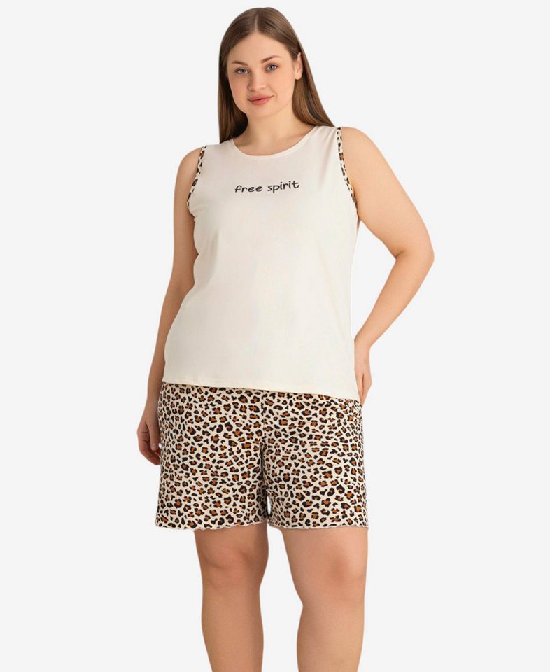 fashionshowcase Hausanzug Damen Schlafanzug große Größen – Pyjama Set mit Shorts & Top, 3XL–5XL (2 tlg., 2-teiliges Set) modischer Frontprint, verspielte Muster-Shorts