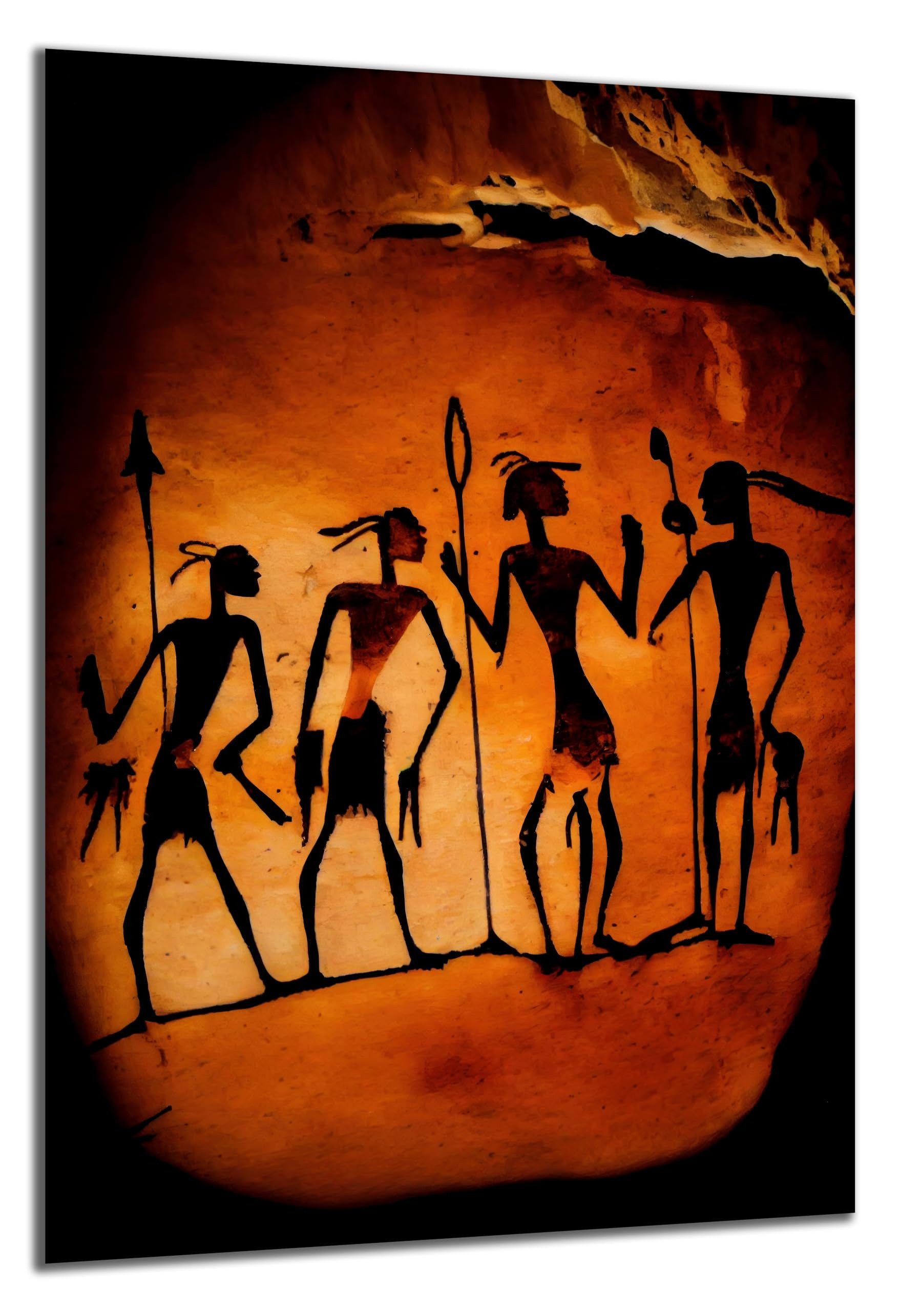 DARO Design Wandbild Afrikanische Kunst Wandbilder Wand Deko Bilder Modern Leinwandbild, (Höhlenmalerei - Bild klein Wohnzimmer Schlafzimmer Büro Flur Esszimmer Einteilig Querformat Fotodruck Afrikanische Kunst), 30x20 cm