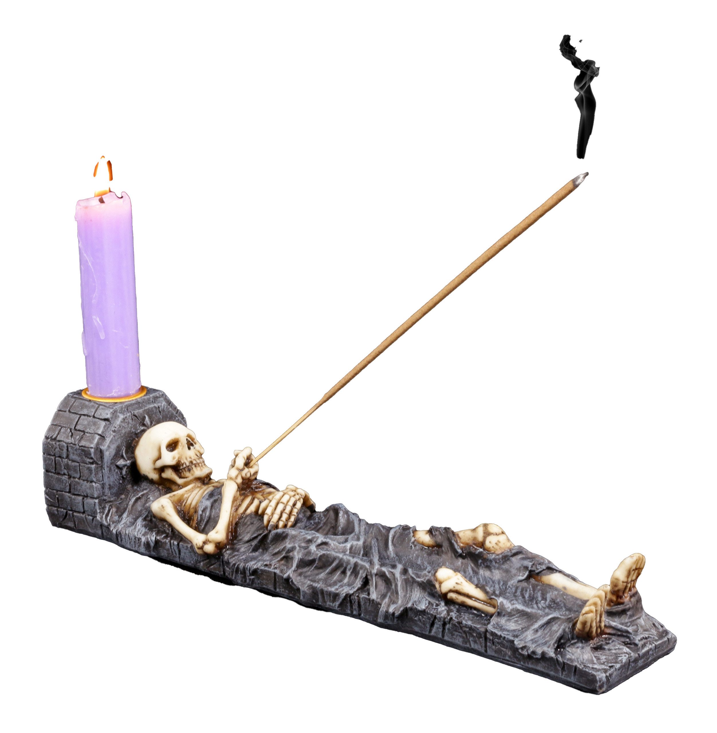 Figuren Shop GmbH Räucherstäbchen-Halter Räucherstäbchenhalter Skelett - Kerzenhalter - Gothic Dekoration