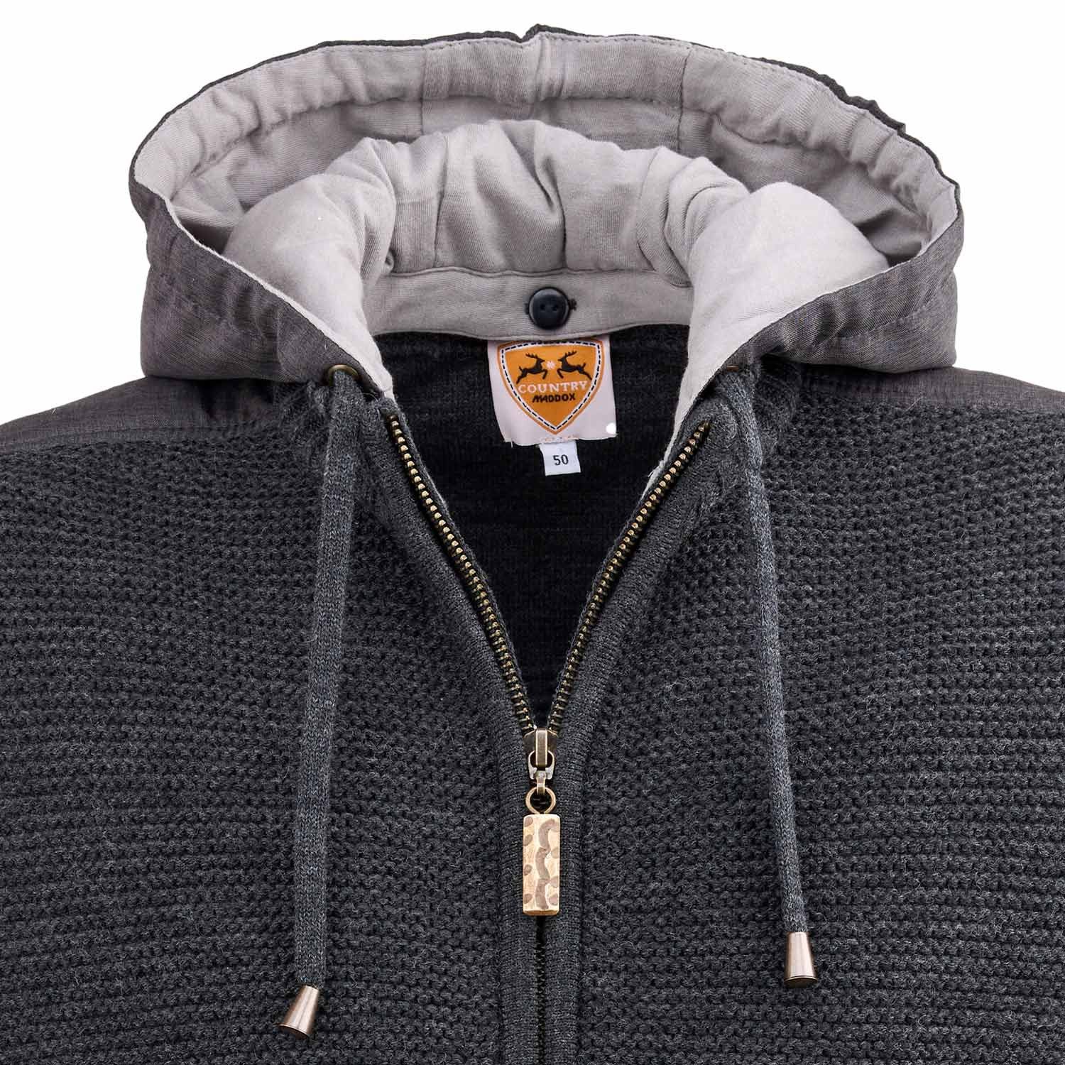 Maddox Trachtenstrickjacke MADDOX Herren 'Bruneck' mit Kapuze, Anthrazit – Bild 4 von 5