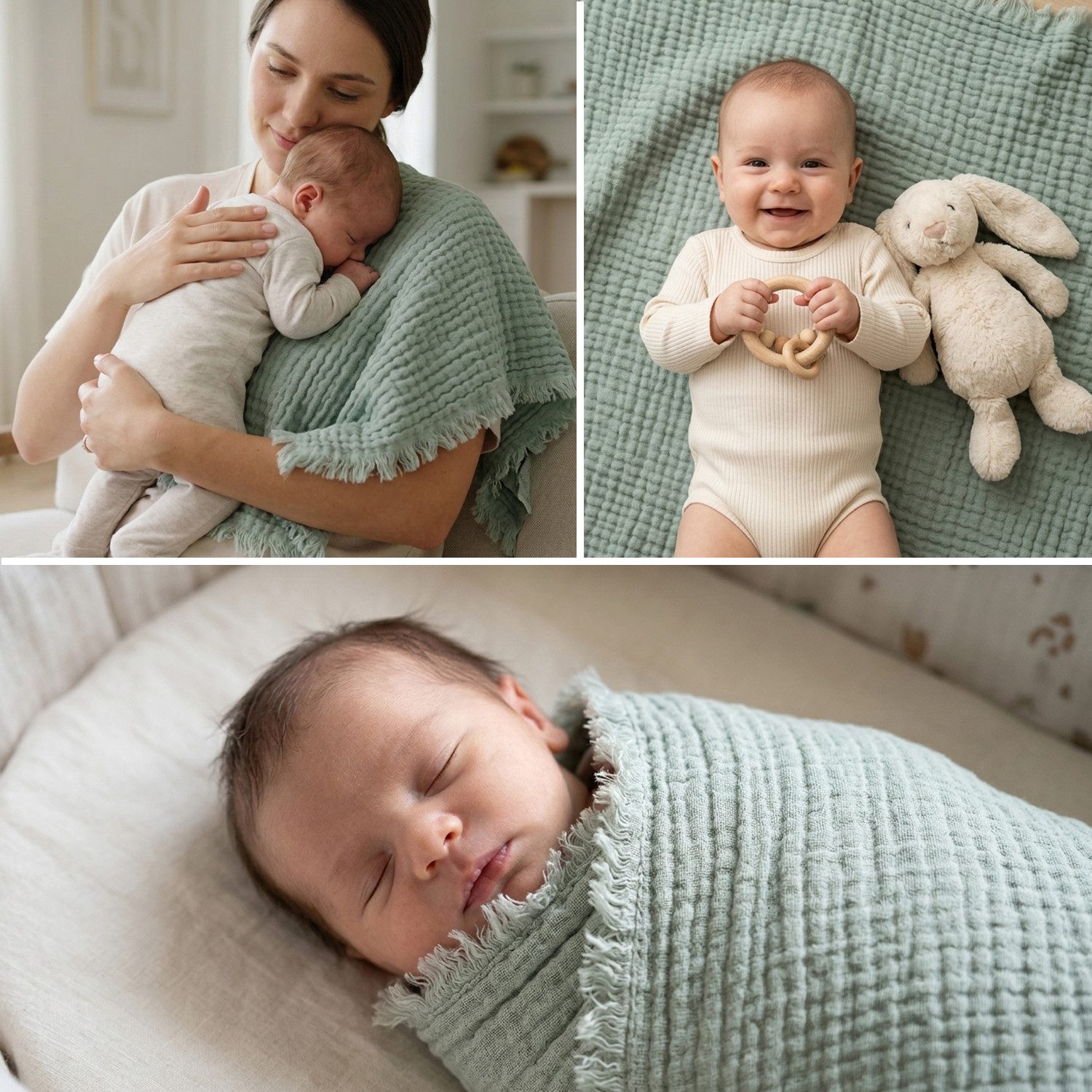 Babydecke 80x80 - Premium Musselindecke, Puckdecke & Kuscheldecke, Nordic Coast Company, Babydecke Musselin extra weich - Neugeborene - geprüft