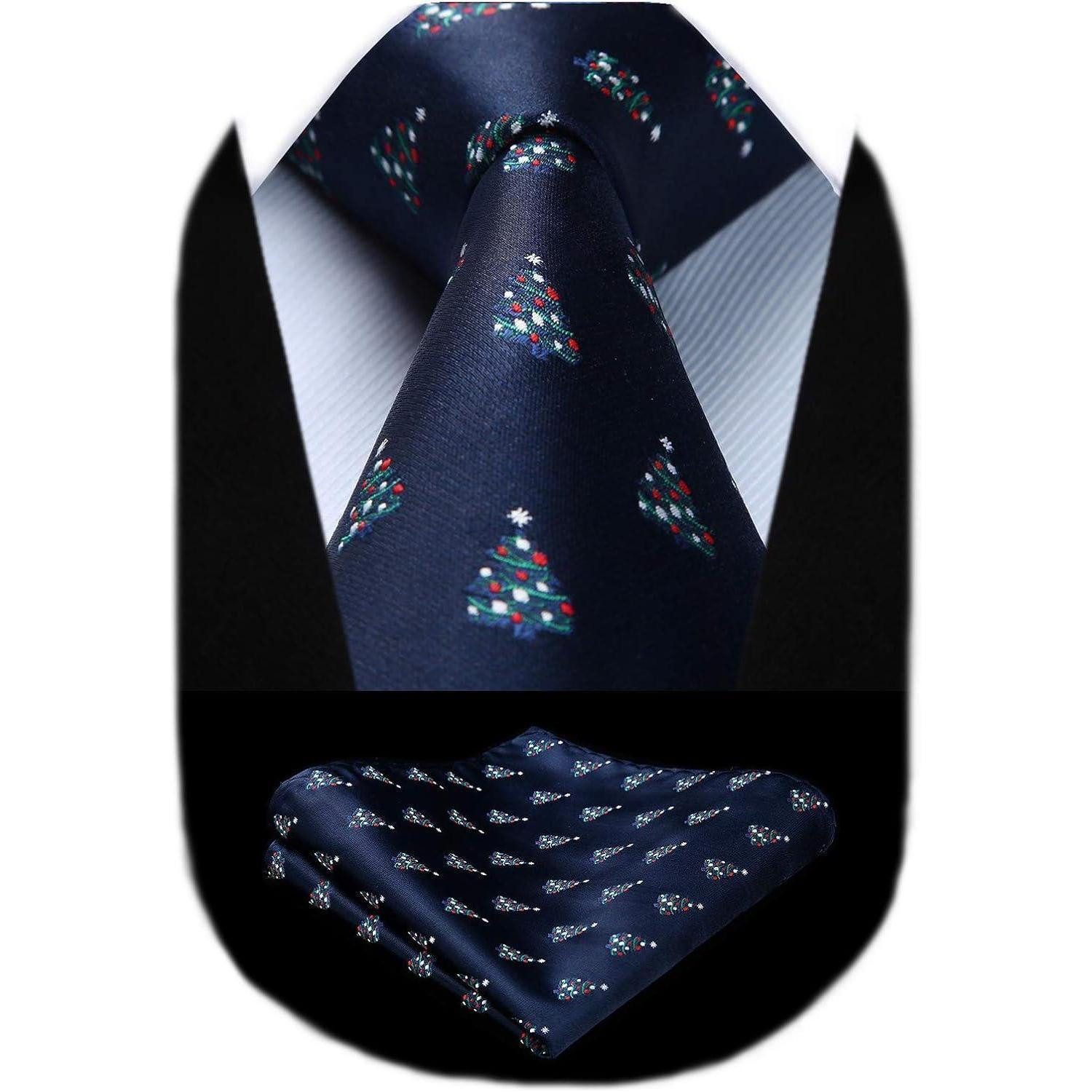 LuxusKollektion Krawatte Krawatte Herren Weihnachten Einstecktuch Gewebt Marineblau Grun_3 (1-St)