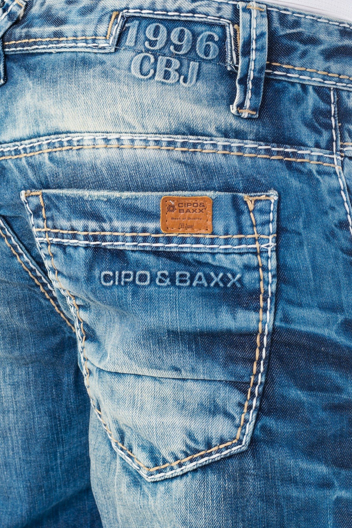 & Cipo mit Baxx Slim-fit-Jeans Herren dicken Kontrastnähten Jeans Hose