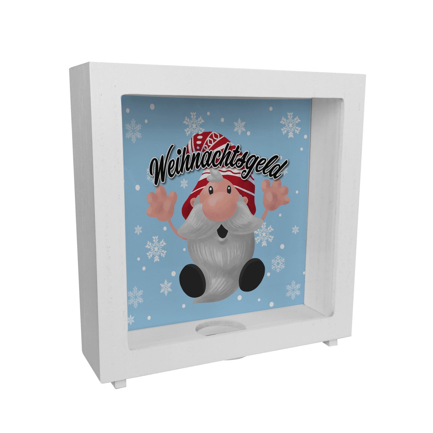 Spardose Weihnachtsgeld mit kleinem Wichtel Rahmen Spardose aus Holz