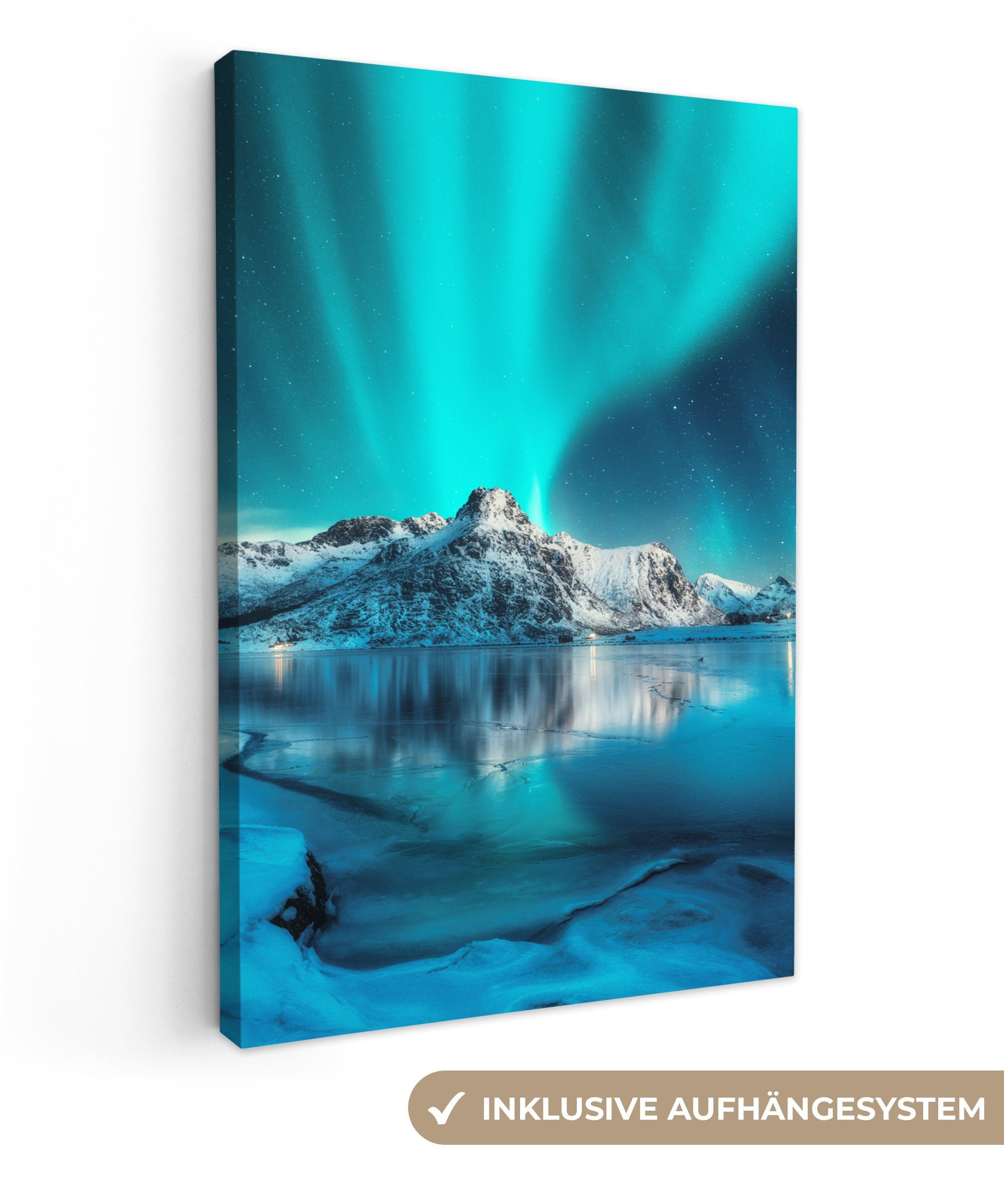 OneMillionCanvasses® Leinwandbild Nordlicht - Eis - Schnee - Norwegen - Bla günstig online kaufen