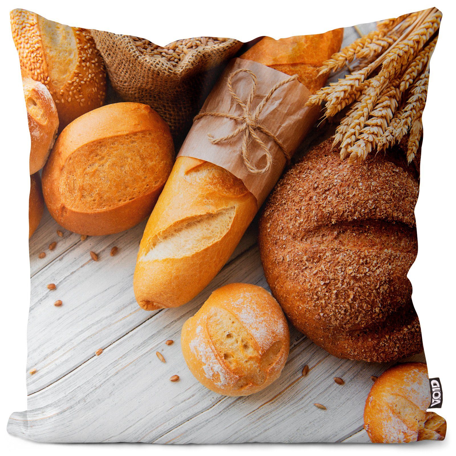 Bäckerei (1 Brot Semmel selber Kissenbezug, Frühstück Brunch Brötchen VOID Bäcker Backen Küche Mehl Wecken Stück), Weizen Zier-Kissen Schrippen