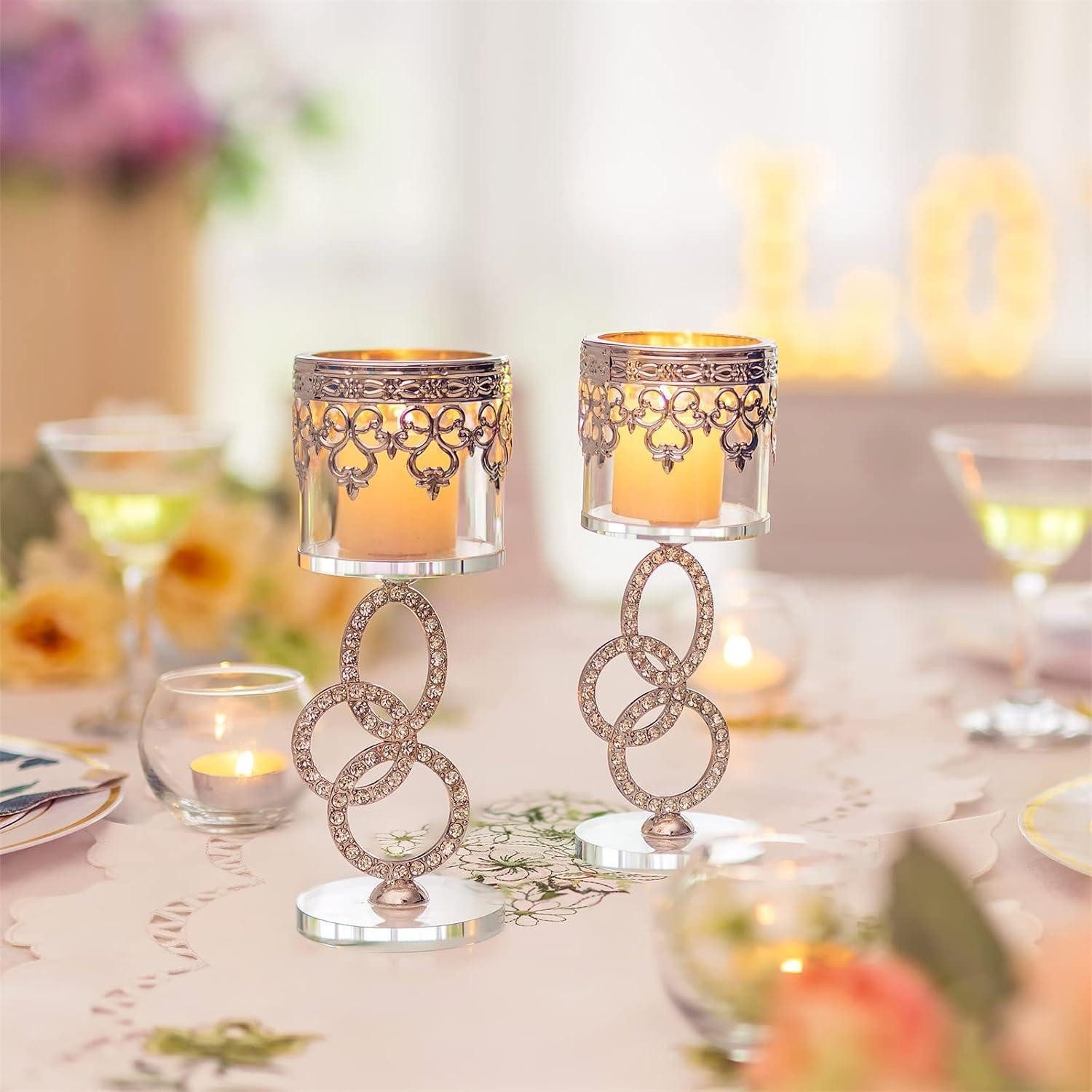 LuxusKollektion Teelichthalter Kristall Glas Teelichthalter, 2er Set Silber Stumpenkerzen Metall (2 St) – Bild 4 von 5