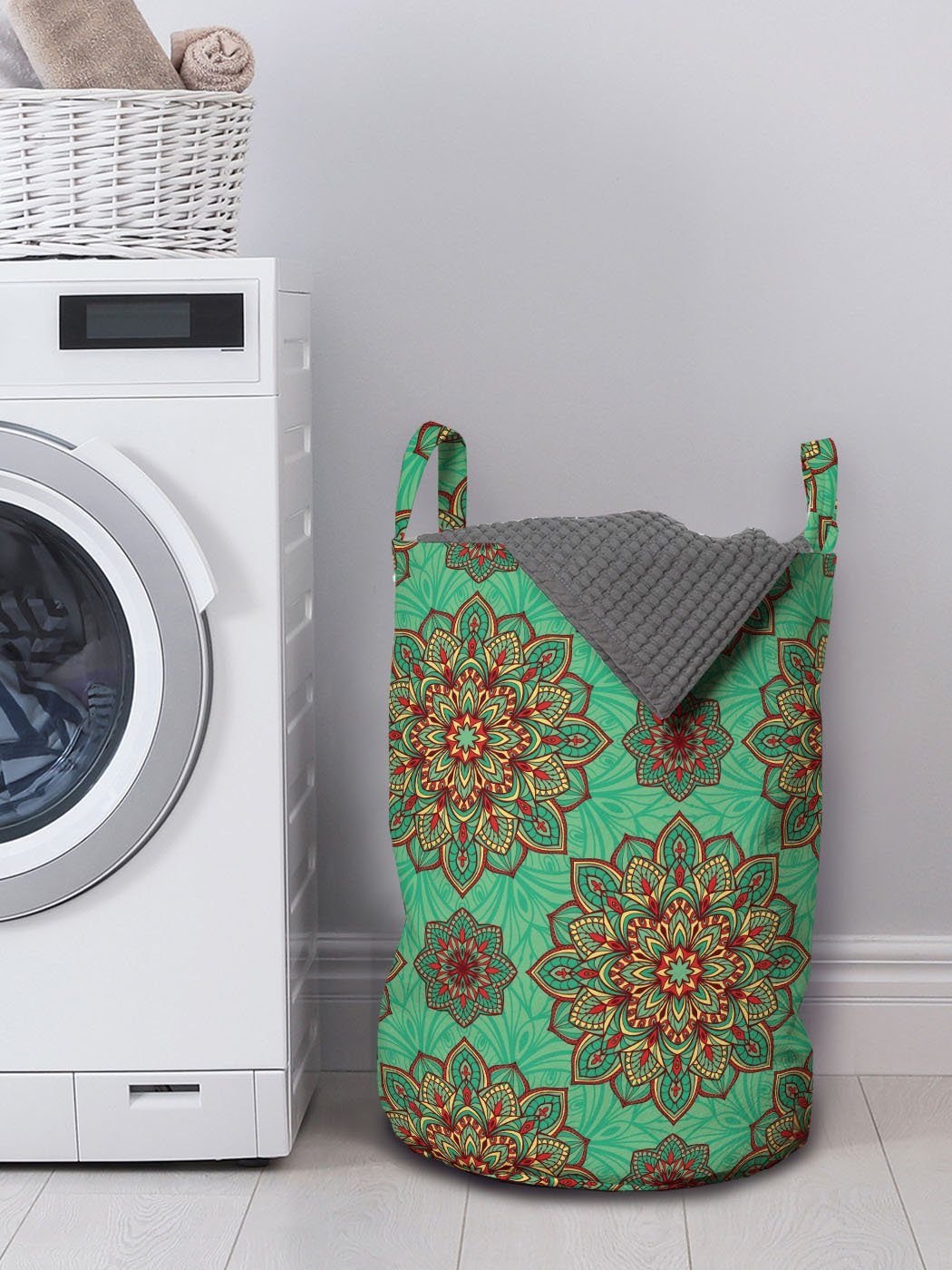 Mandala Kordelzugverschluss Griffen für Waschsalons, Geometrisch Abakuhaus Wäschesäckchen Wäschekorb mit